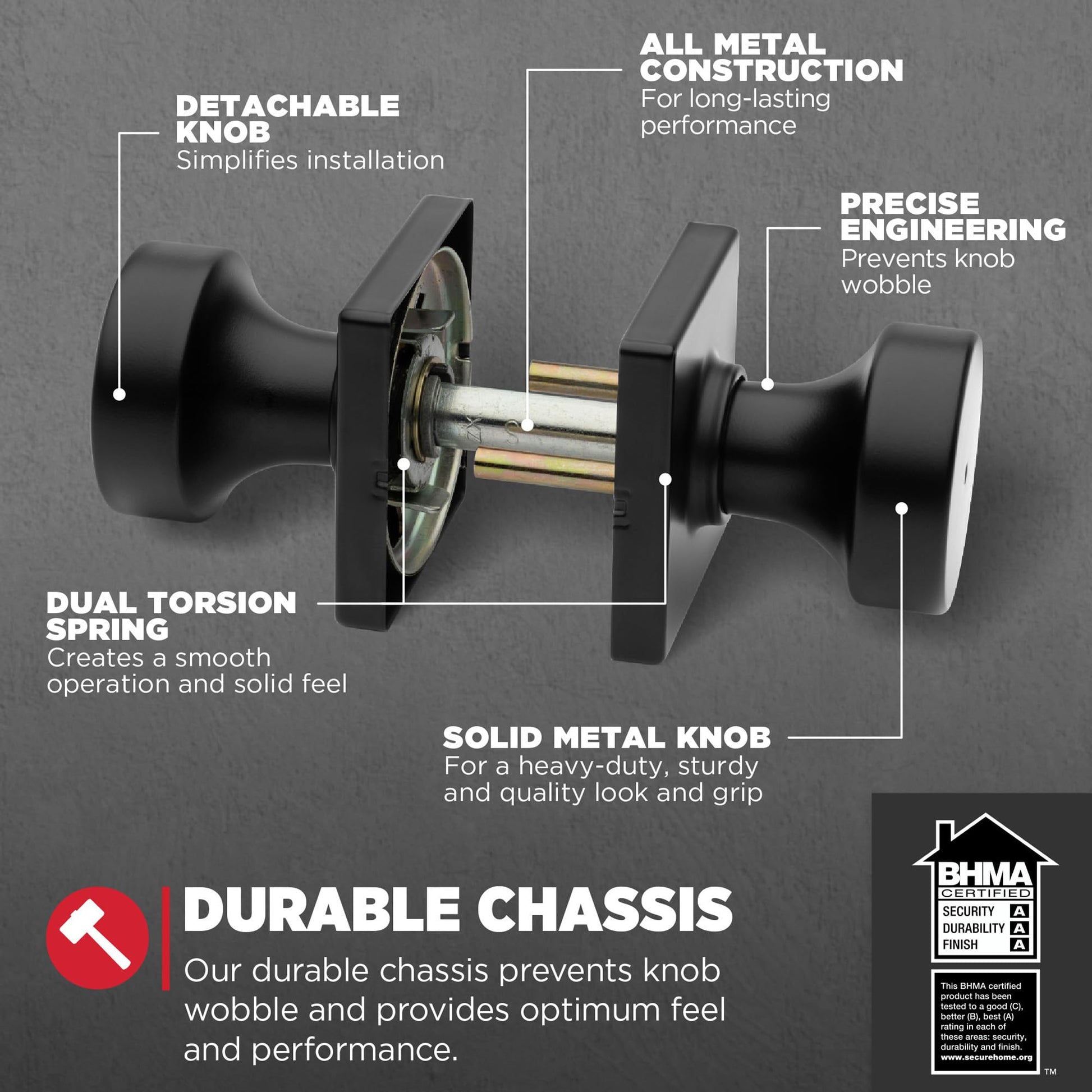 Kwikset Pismo Interior Privacy Door Knob with Lock, Door Handle For Bathroom and Bedroom, Matte Black Keyless Turn Lock Doorknob, with Microban Protection