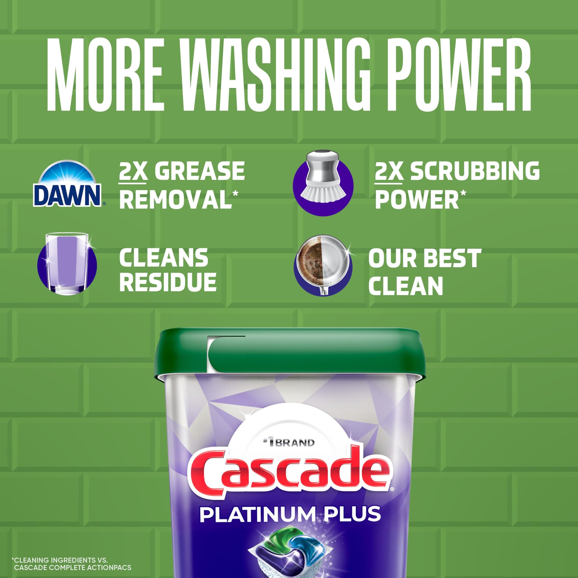Cascade Platinum Plus Dishwasher Pods, Dishwasher Detergent, Dish Detergent Soap, Lemon, 57 Count