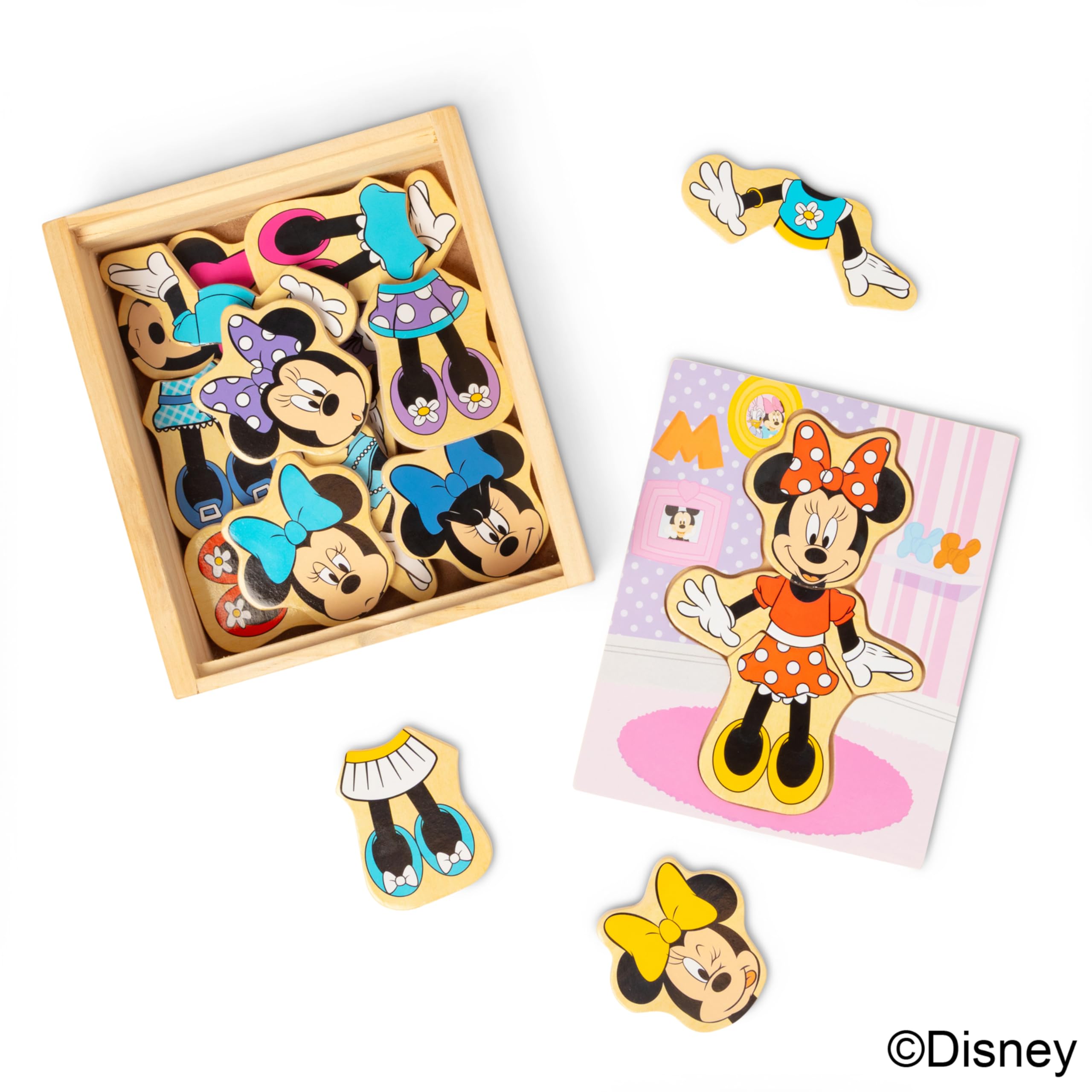 Melissa & Doug Disney Minnie Mouse Dress-Up Puzzle, 18 Pieces Mix and Match Outfits, Sorting & Matching Toy with Storage Case, Educational Puzzle for Toddlers Ages 3+