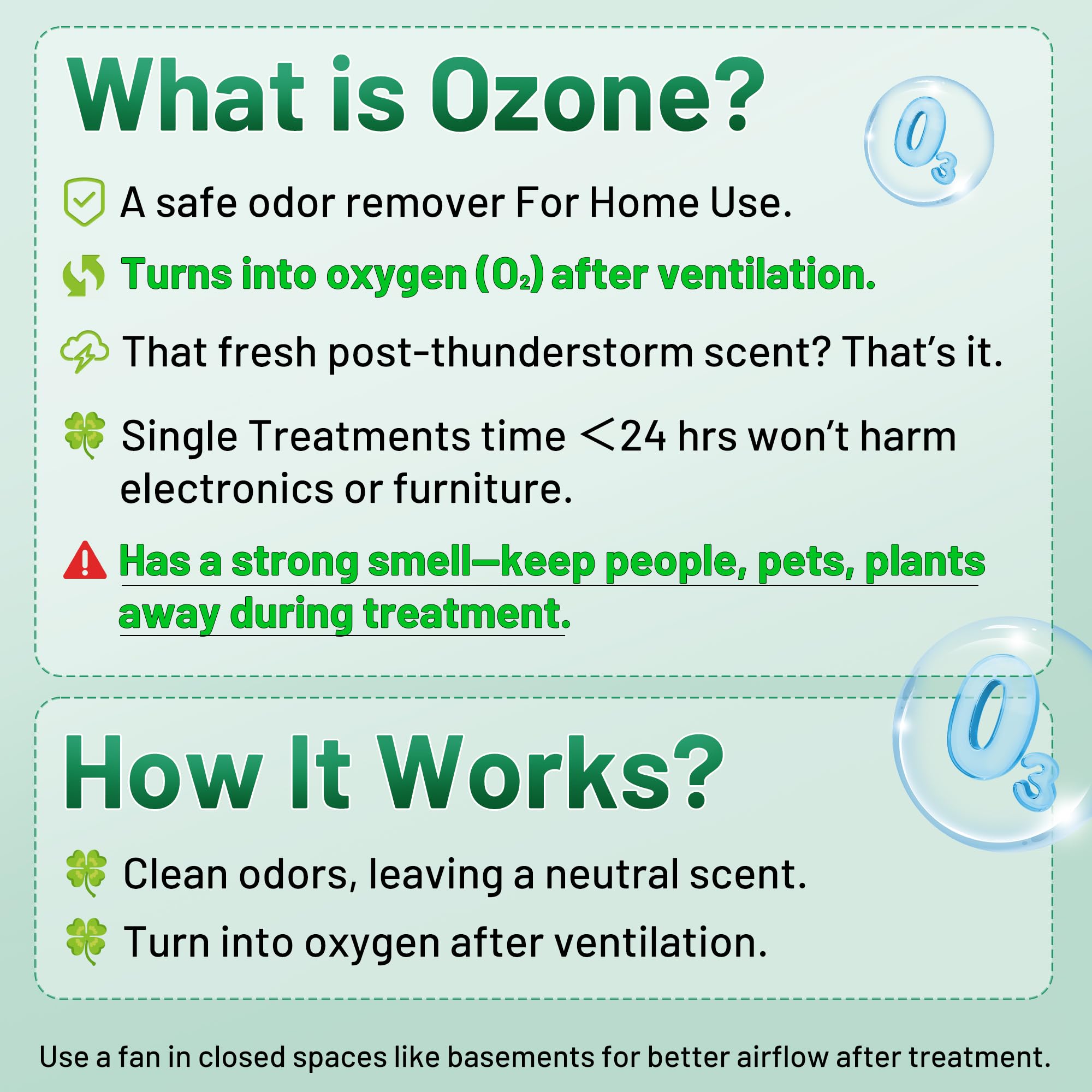 Ozone Generator 45,000mg/h, Industrial/Home O3 Air Purifier Deodorizer for Areas of 2500 Square Feet - High Capacity Ozone Machine Air Ionizer Odor Clean for Rooms, Smoke, Cars, Pets (Green)