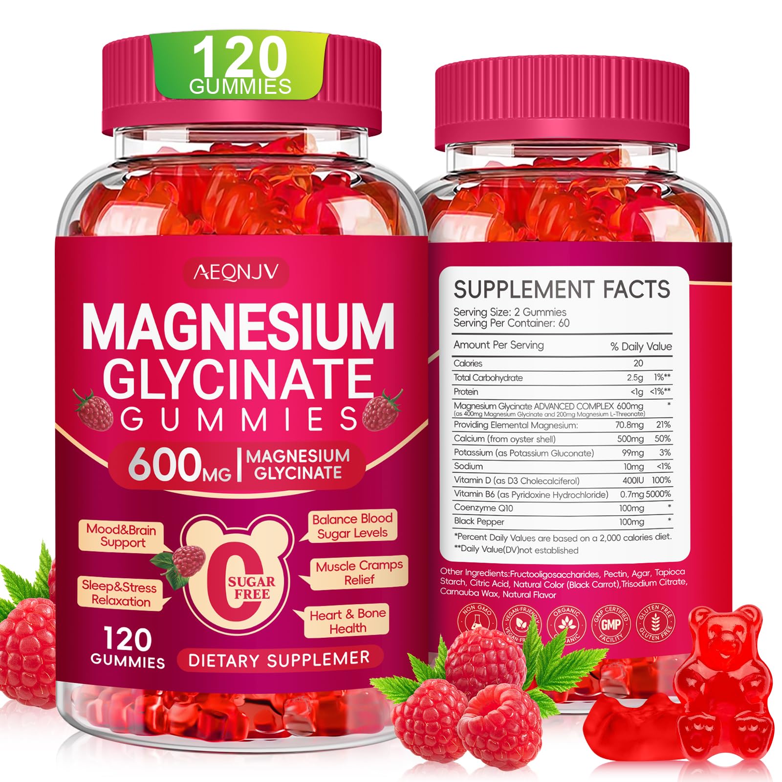 Magnesium Glycinate Gummies 600mg, Sugar Free Magnesium Gummies for Adults with Magnesium L-Threonate, Chewable Magnesium Potassium Supplements for Sleep, Body Support and Relaxation, 120 Count