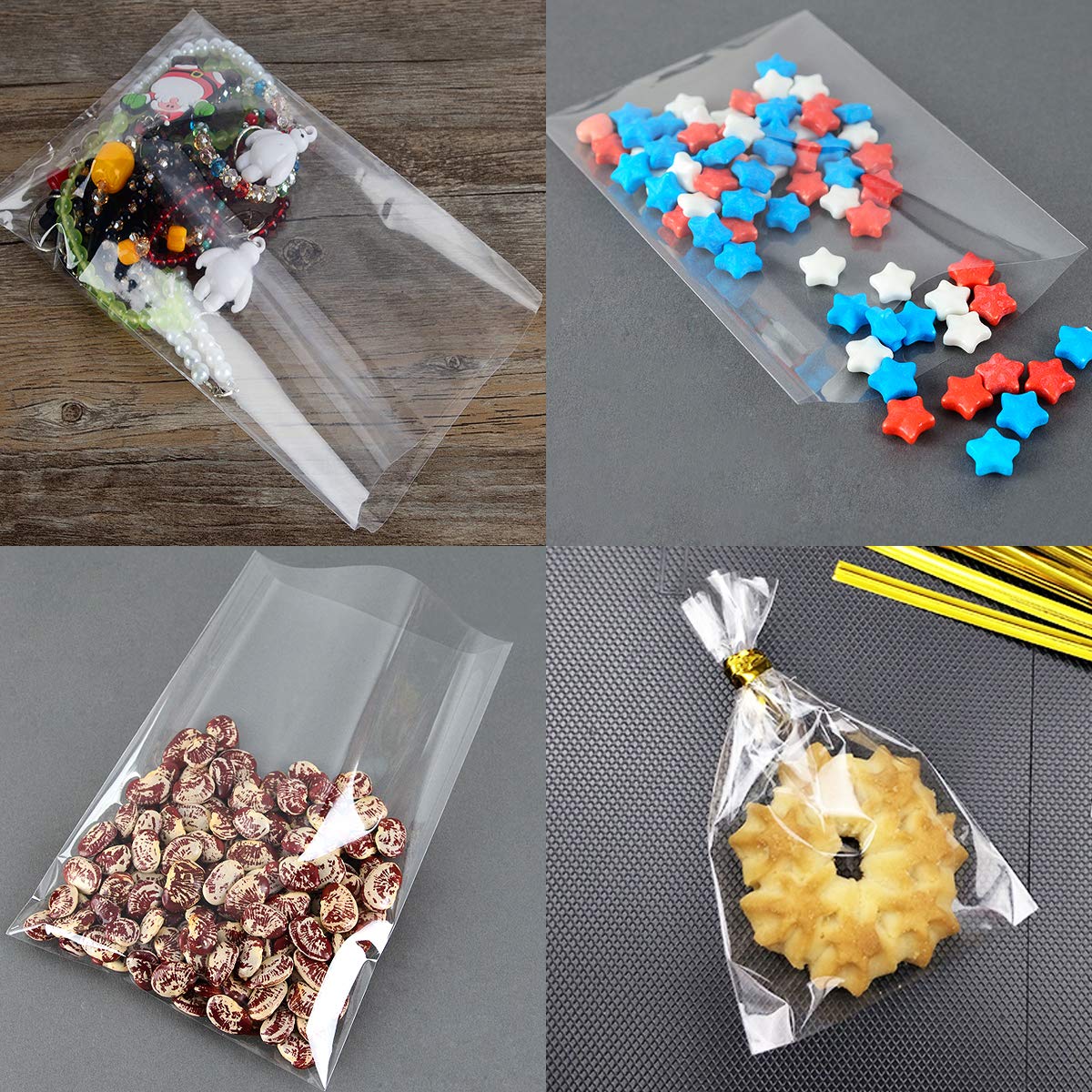 Cake Pop Bags, Augshy 300 Pcs Cellophane Treat Bags 3x5 with 300 Twist Ties 1.4 mils Thickness OPP Plastic Bags for Lollipop Candy Chocolate Cookie Wrapping Buffet