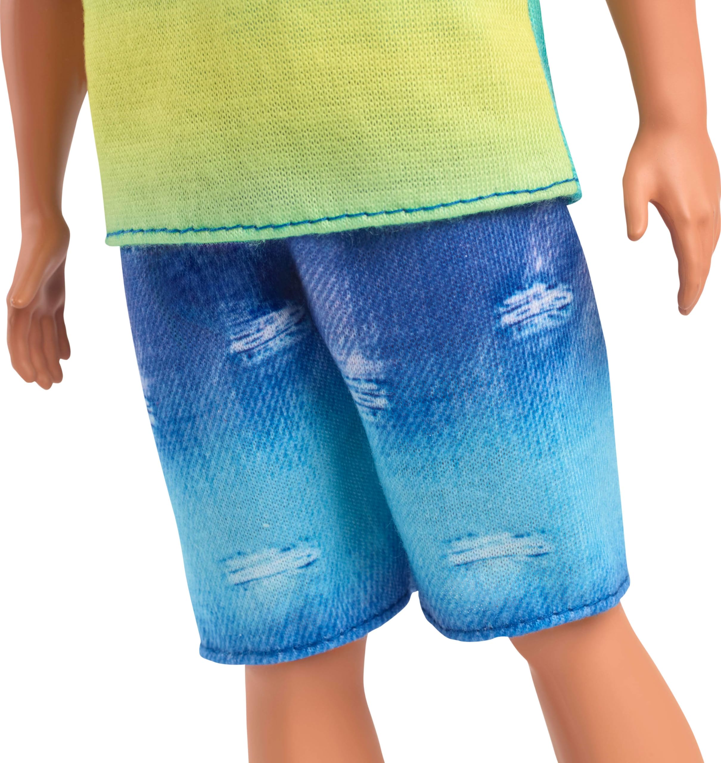Barbie Fashionistas Ken Doll #236 with Black Hair, Wearing Blue and Green Ombre Tank with Jean Shorts and Silver Sneakers