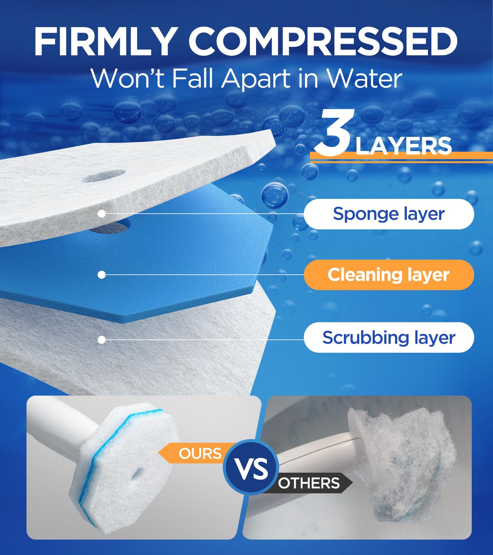 64 Count Toilet Wand Refills for Clorox Toilet Wand, 5X Cleaning Power Toilet Bowl Cleaners with Exclusive Formula, High-Density Disposable Toilet Brush Scrubber - No Falling Apart, Fresh Fragrance