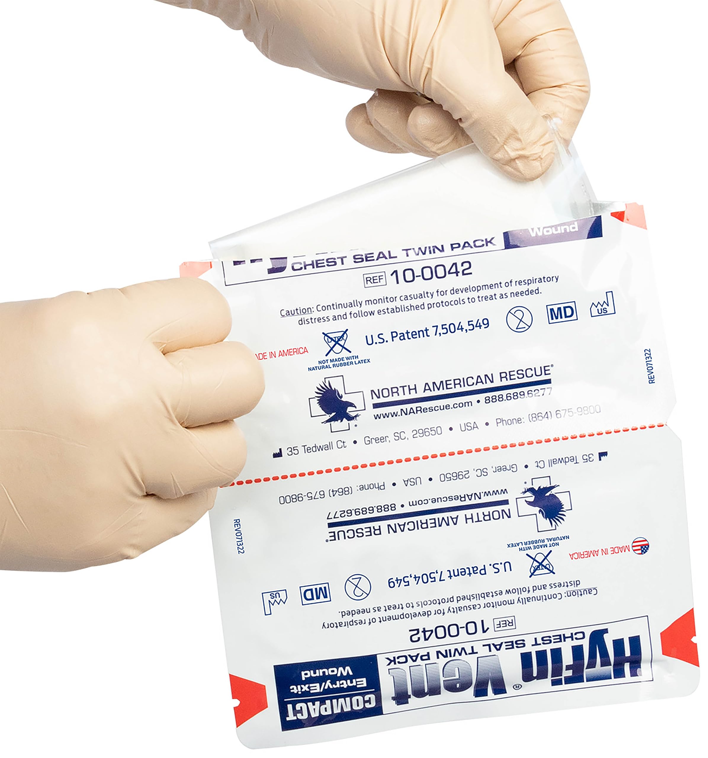 North American Rescue HyFin Vent Chest Seal (Twin Pack) NAR Vented Compact Chest Seals for Wounds, Trauma (10-0042)
