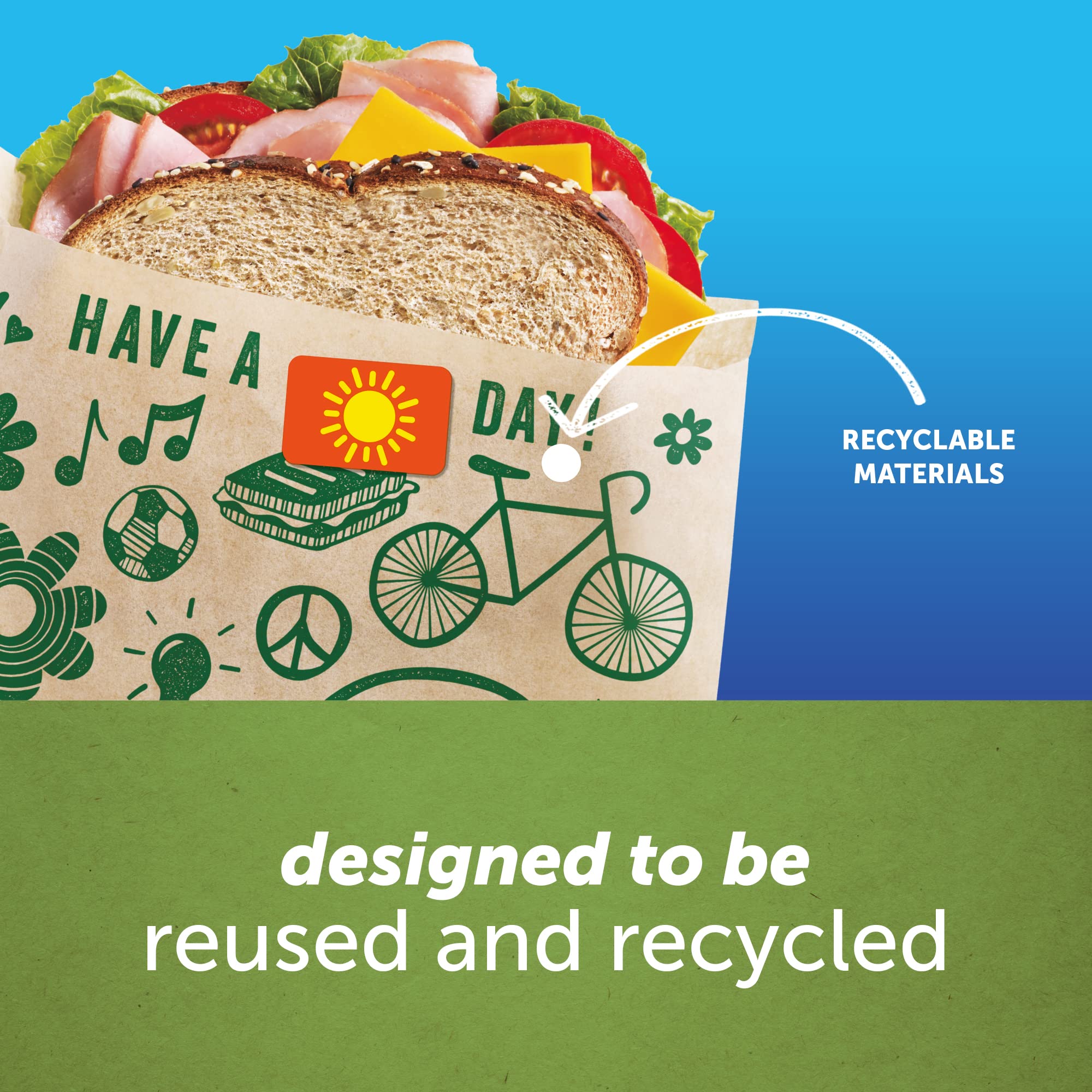 Ziploc Paper Sandwich and Snack Bags, Recyclable & Sealable with Fun Designs, 50 Bags Total