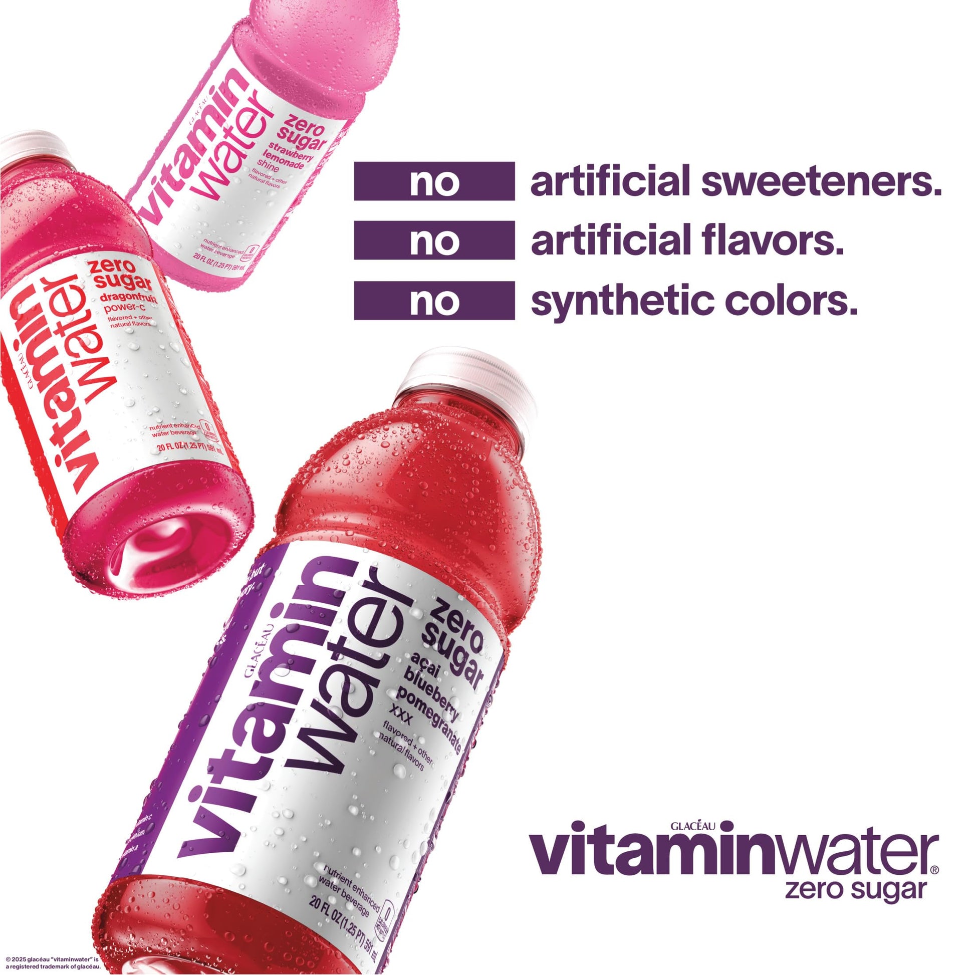 vitaminwater XXX Acai-Blueberry-Pomegranate Zero Sugar, Flavored Water Beverage, 20 fl oz Bottles, 12 Pack