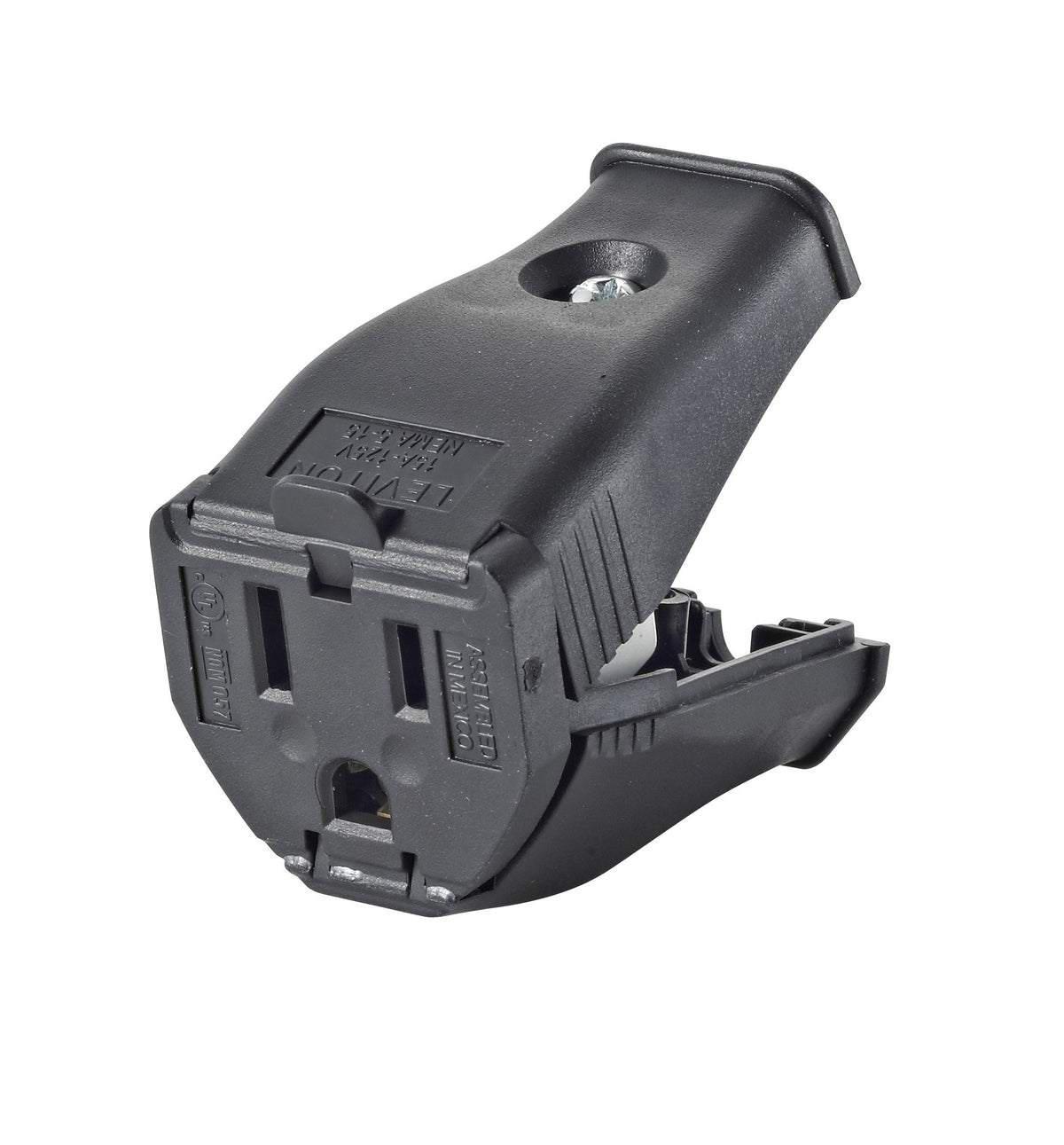 Leviton 2-Pole 3-Wire Grounding Cord Outlet, 3W102-E, Black