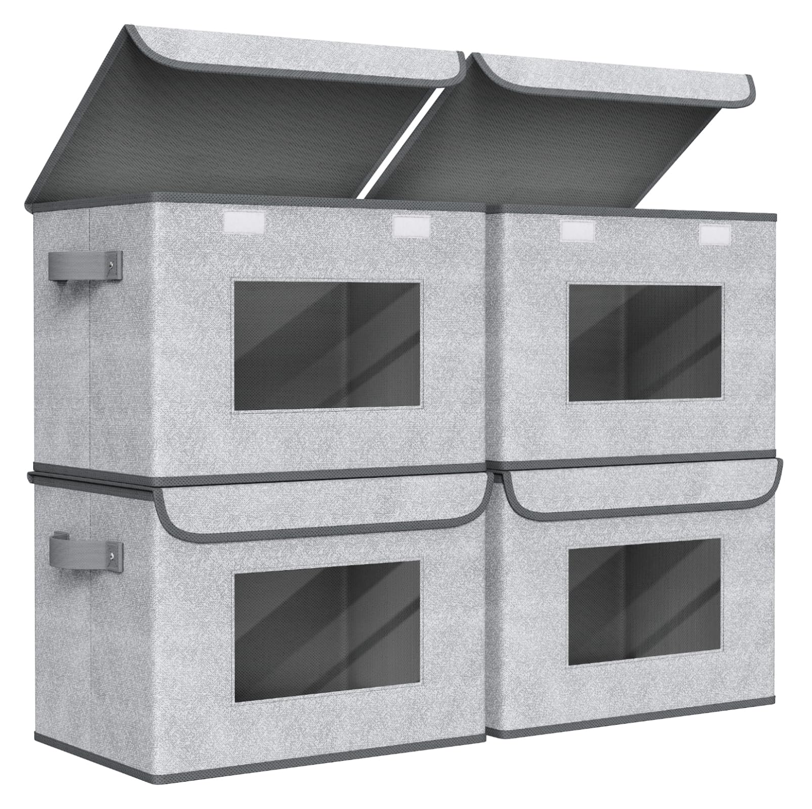 Univivi Fabric Foldable Storage Boxes [4-Pack] Large Collapsible Stackable Storage Bins with Lids, Closet Organizers and Storage Cube Basket for Home, Office, Bedroom (Gray, 17" x 12" x 12")