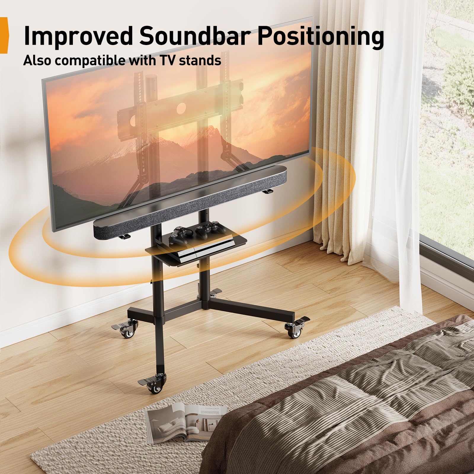 Perlegear Soundbar Mount with Adjustable Height, Sound bar Mount up to 15 lbs, Soundbar Mount Under TV or Above TV, Soundbar tv Mount Bracket with Detachable Long Extension Plates PGSM04B