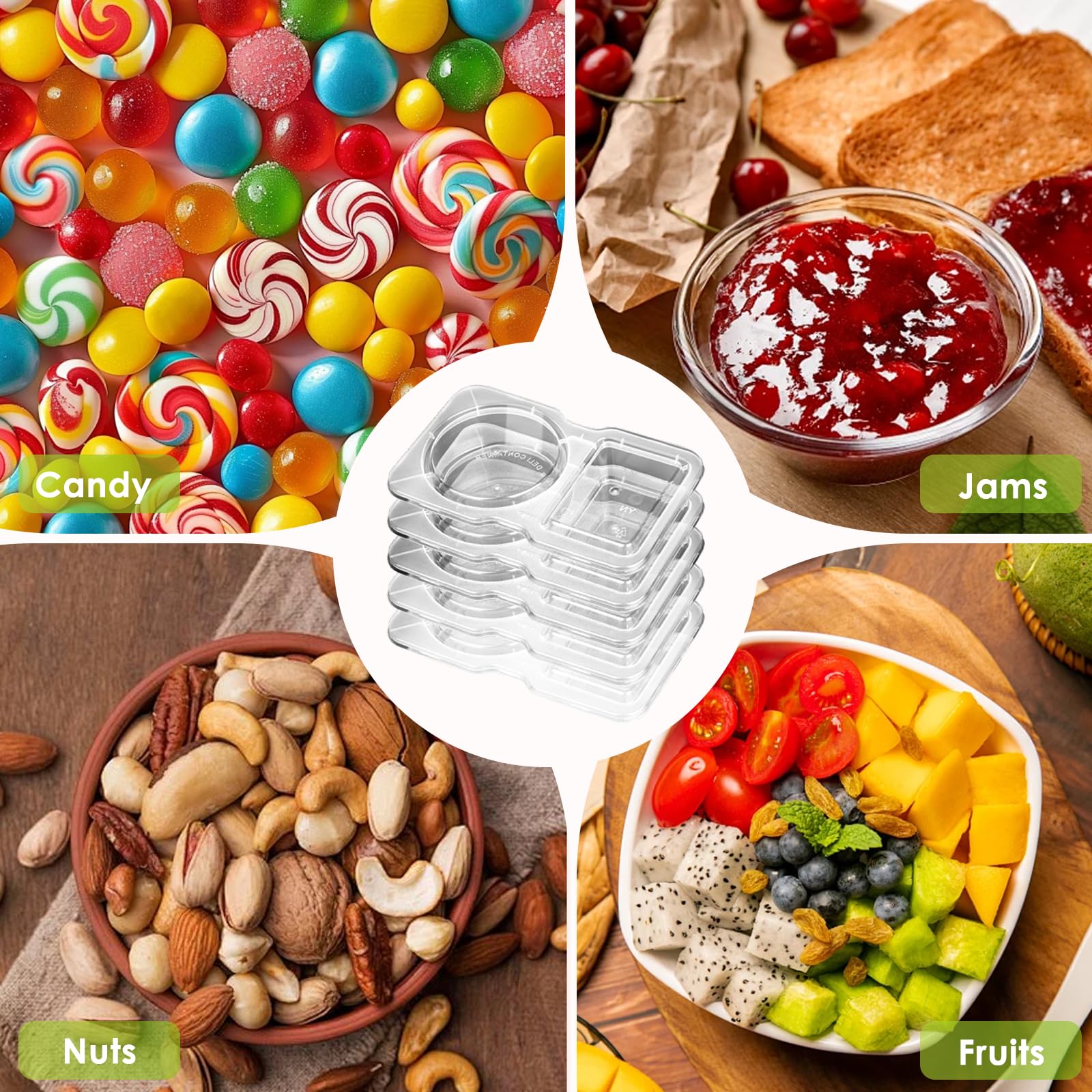 VTMCUI 20 PCS Snack Containers with Lid, Leakproof Dipping Containers with 2 Compartments,Reusable Snack Pack Containers, Portion Control Condiment Container