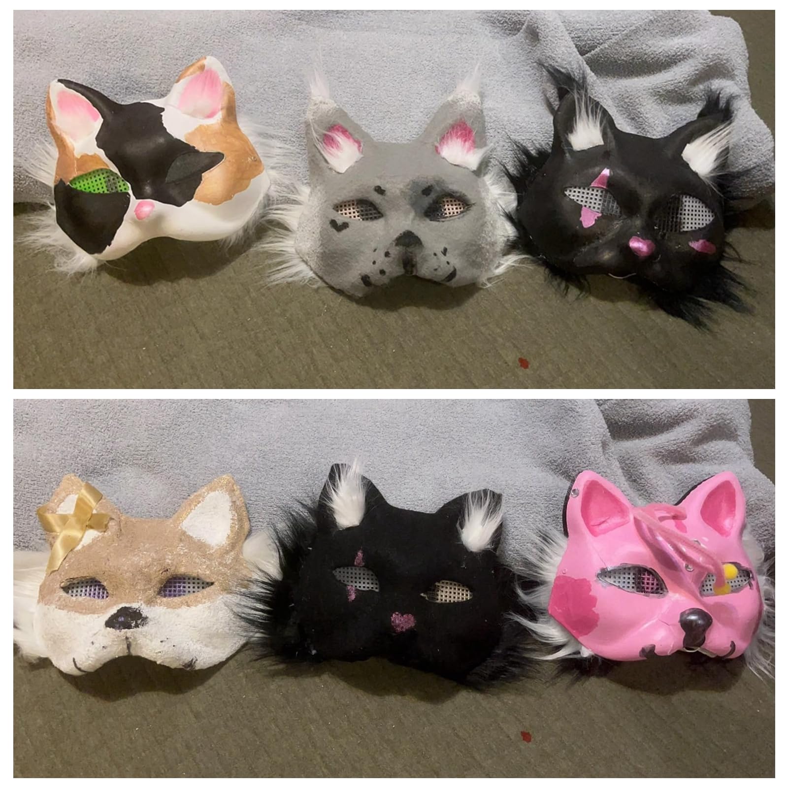 Apettoey 10PCS Cat Masks - White Therian Masks for Masquerade, Halloween, Kids Cosplay & Costume Parties