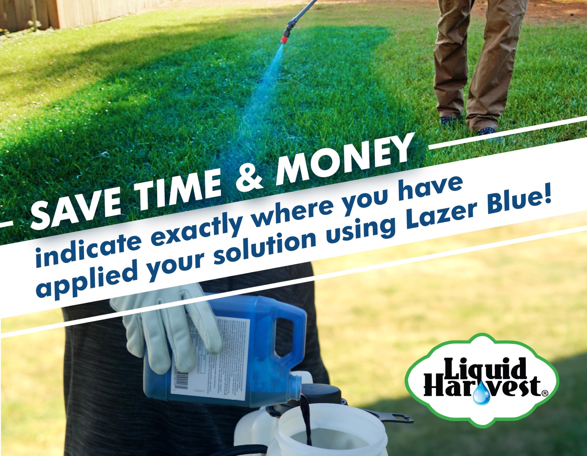 Liquid Harvest Lazer Blue - 32 Ounces - Concentrated Spray Pattern Indicator - Perfect Weed/ Fertilizer Marking Dye, Turf Mark and Blue Herbicide Marker