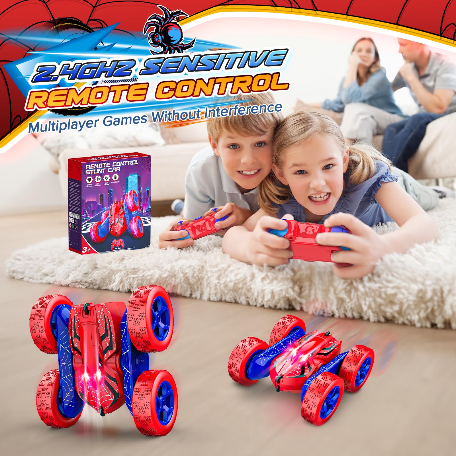 Excitobo Remote Control Car,RC Cars for 4 5 6 7 8 9 10 11 12 Year Old Boy Double Sided 360°Flip 4WD Rechargeable Drift RC Race Car Boys Toys Birthday Gifts Christmas Basket Stuffers for Kids Age 4-12