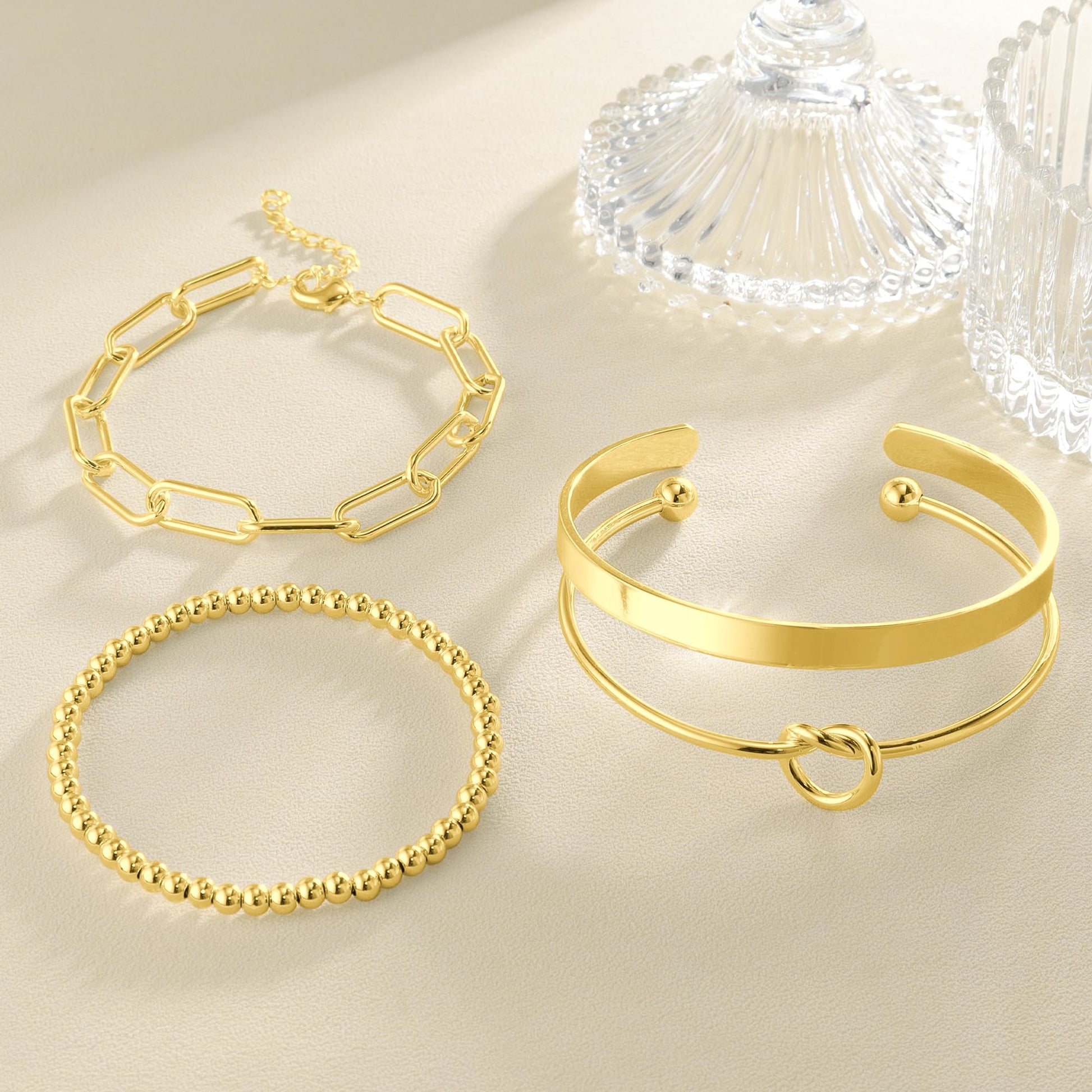 Gold Bangle Cuff Bracelets for Women Stack 14K Gold Plated Non Tarnish Bracelet Set Dainty Waterproof Jewelry for Women Trendy