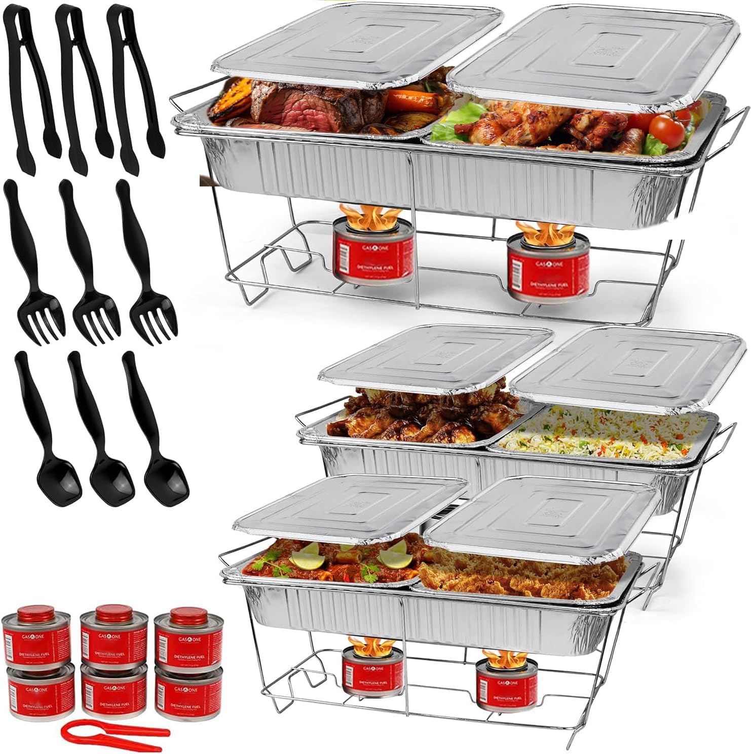 Large Full Size 33-Pcs Disposable Chaffing Buffet with-Covers, Utensils, Fuel Cans - Premium Chafing Dish Set for Events, Parties, Catering
