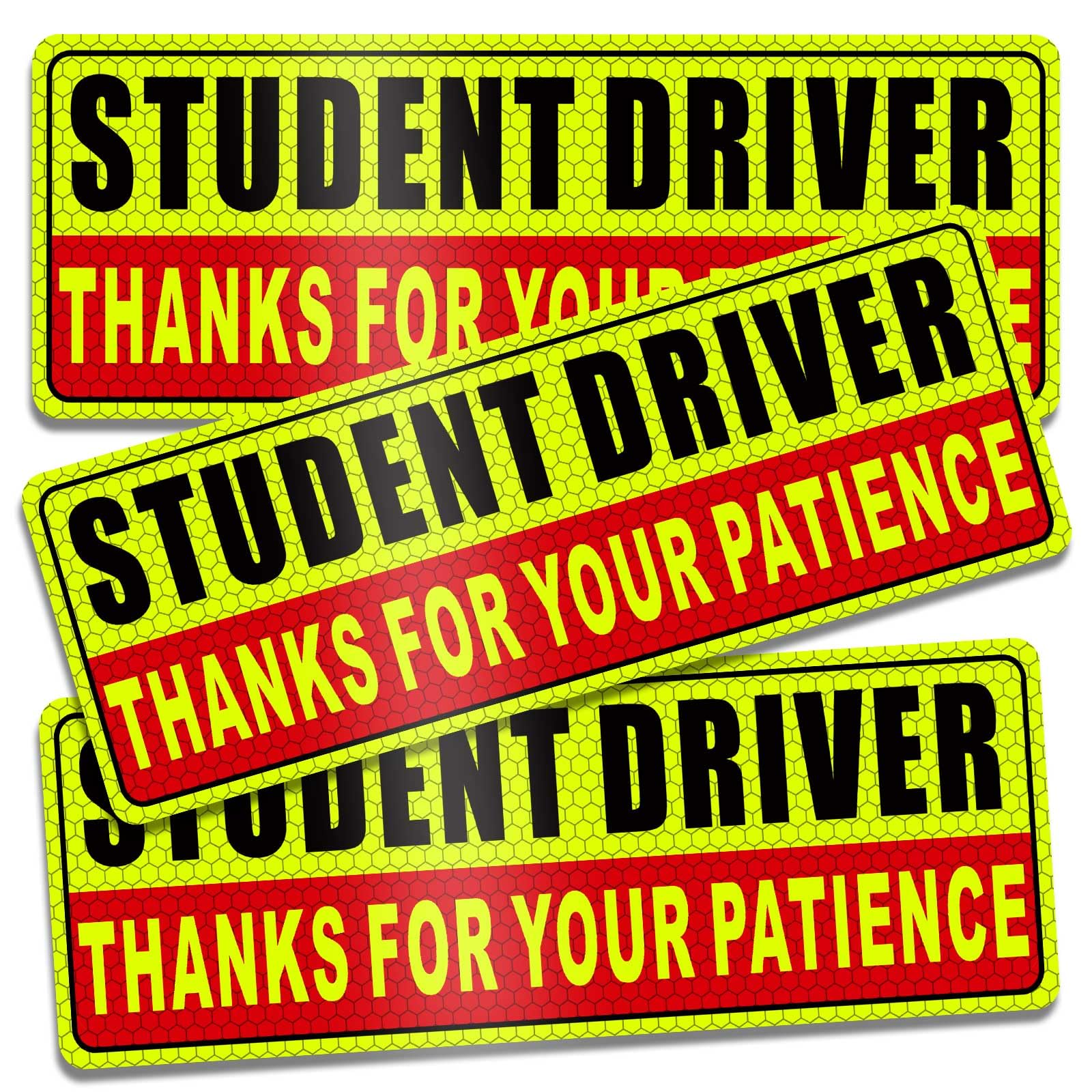 Student Driver Magnet for Car Safety Warning Please Be Patient New Driver Sticker Reusable Movable Reflective Magnetic Black & Red for Car Bumper 3 Pcs