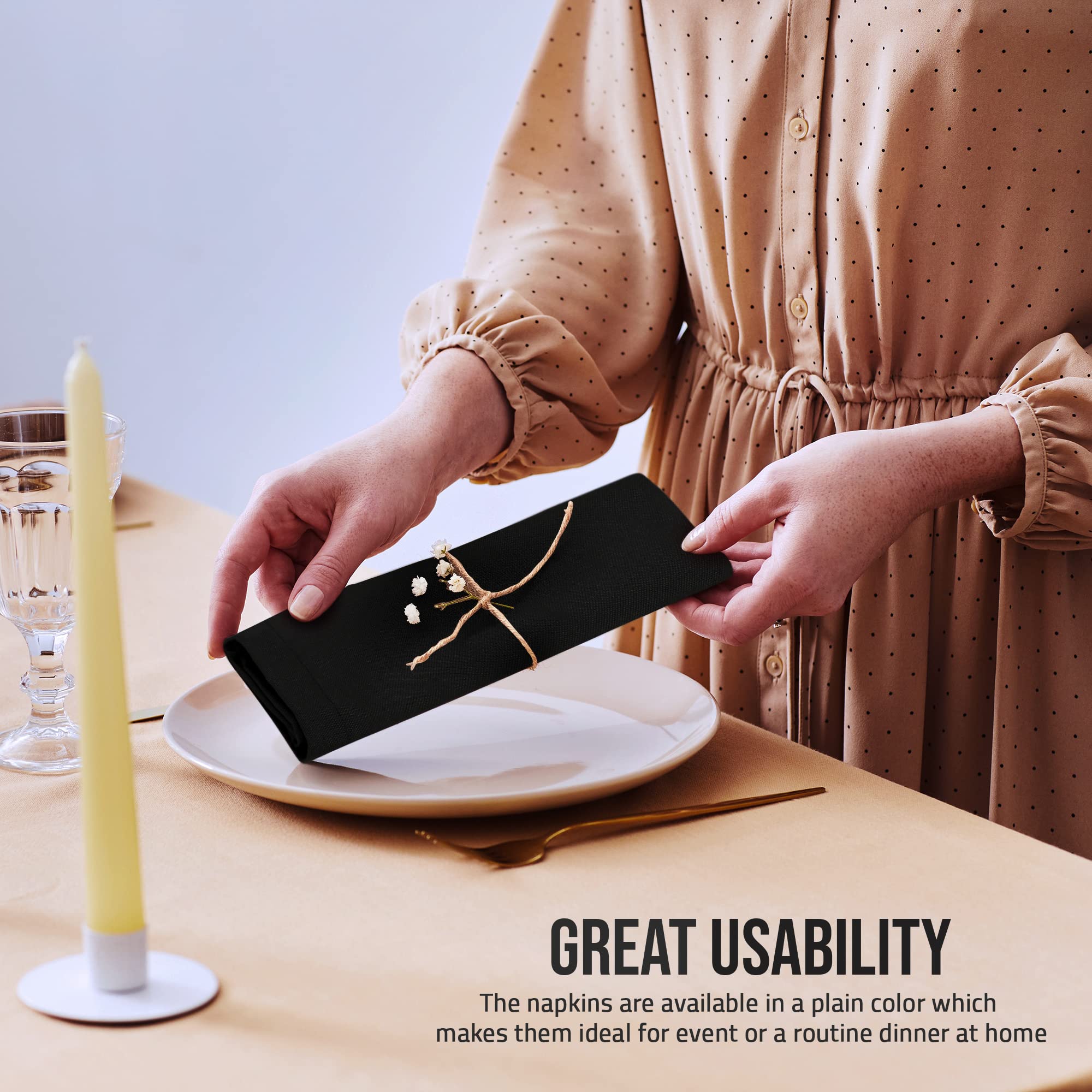Utopia Home Black Cloth Napkins (12 Pack, 20x20 Inches), Ideal Dinner Napkins for Party, Wedding and Lunch/Dinner