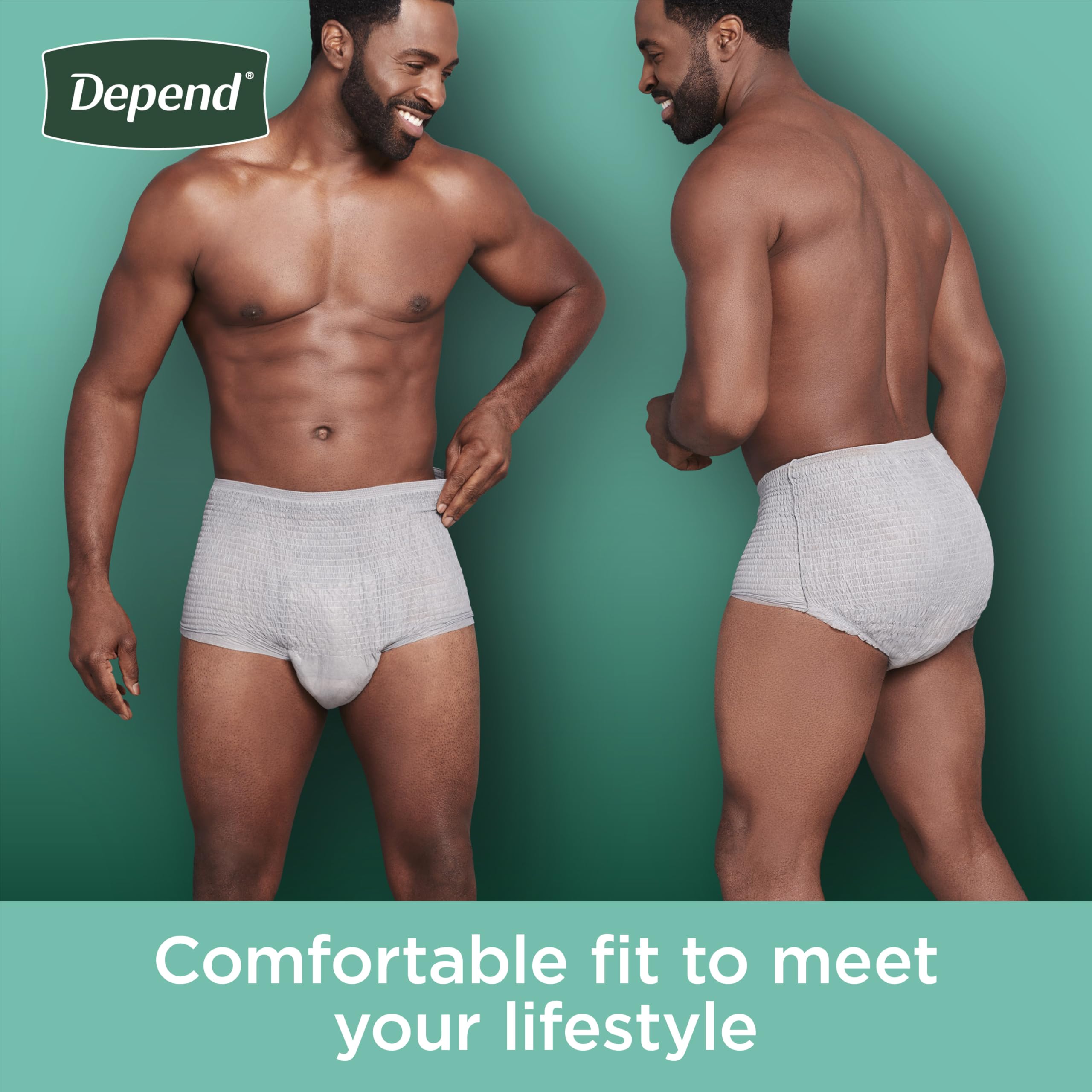 Depend Fresh Protection Adult Incontinence Underwear for Men, Disposable, Maximum, Extra-Extra-Large, Grey, 44 Count