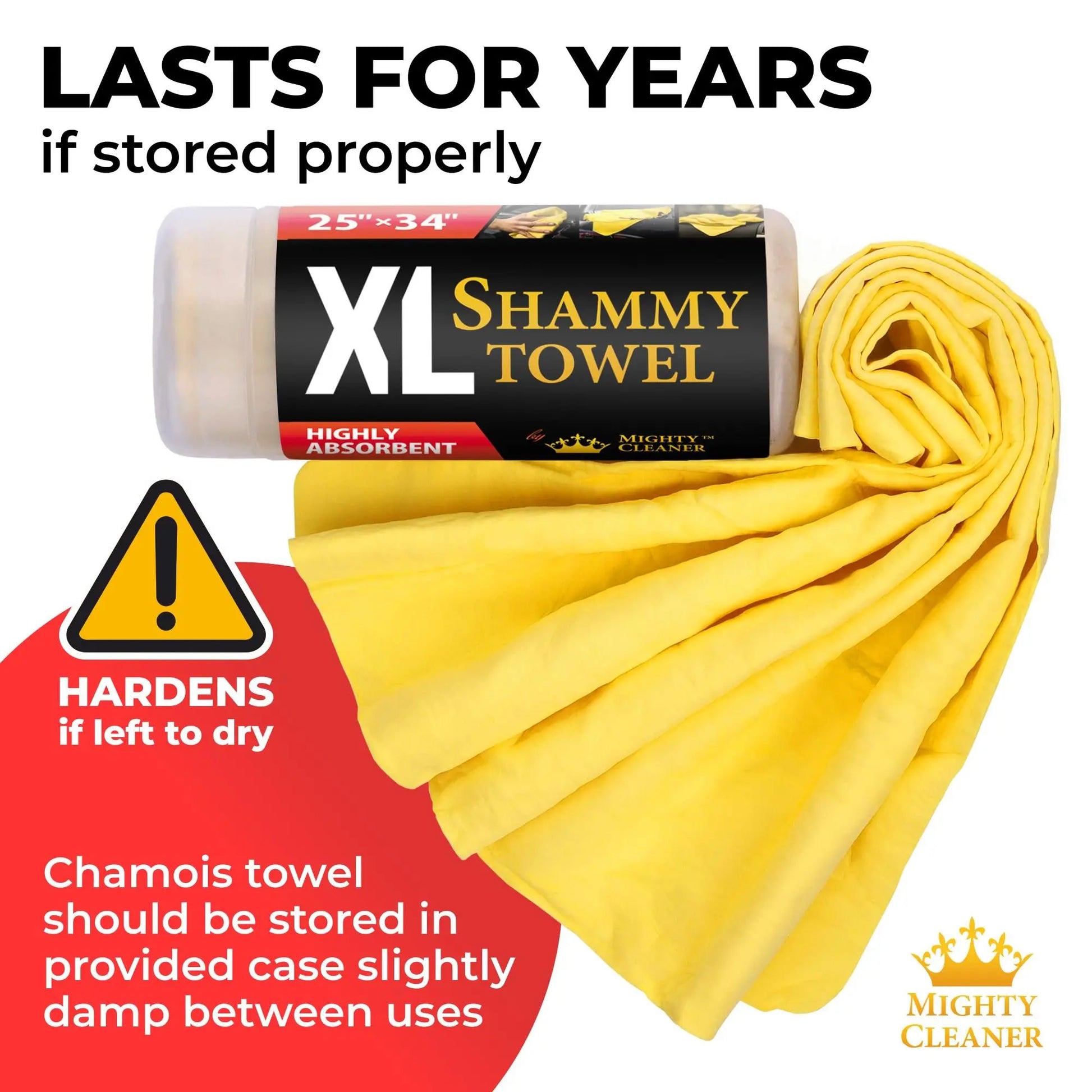 Premium XL Shammy Towel for Car - 2pk (34”x25”) - Super Absorbent Chamois Cloth - Spots & Scratch-Free - Reusable Car Drying Towels