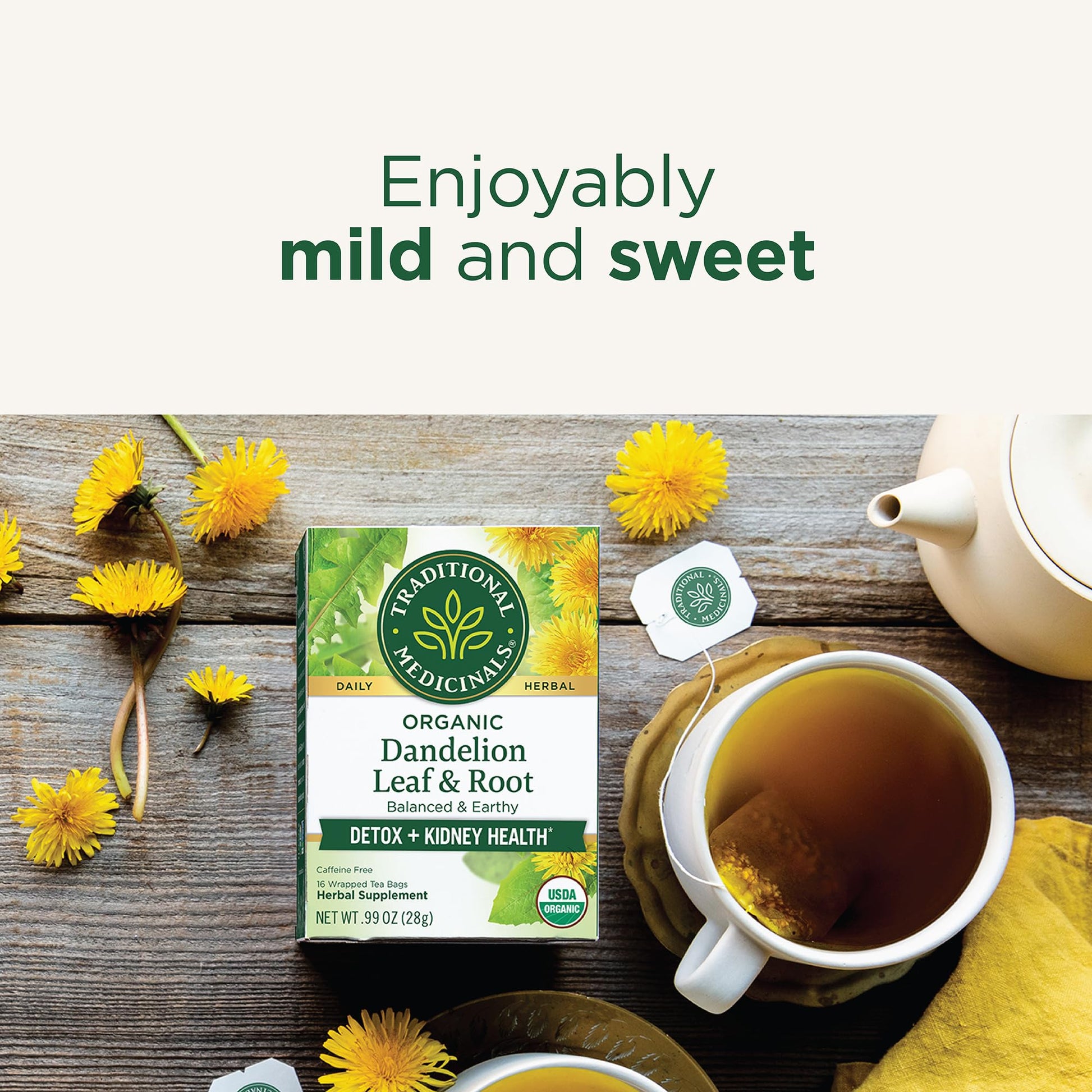 Traditional Medicinals Organic Dandelion Leaf & Root Herbal Tea (Pack of 1), Supports Kidney Function and Healthy Digestion, 16 Tea Bags Total