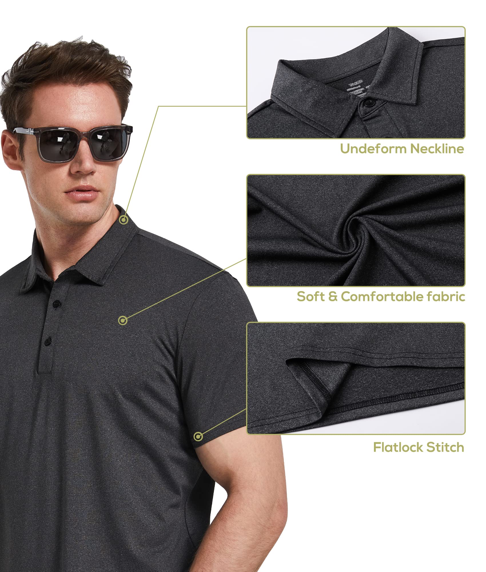 TELALEO 5 Pack Mens Polo Shirts Quick Dry Short Sleeve Golf T Shirt Performance Moisture Wicking Casual Workout SetB L