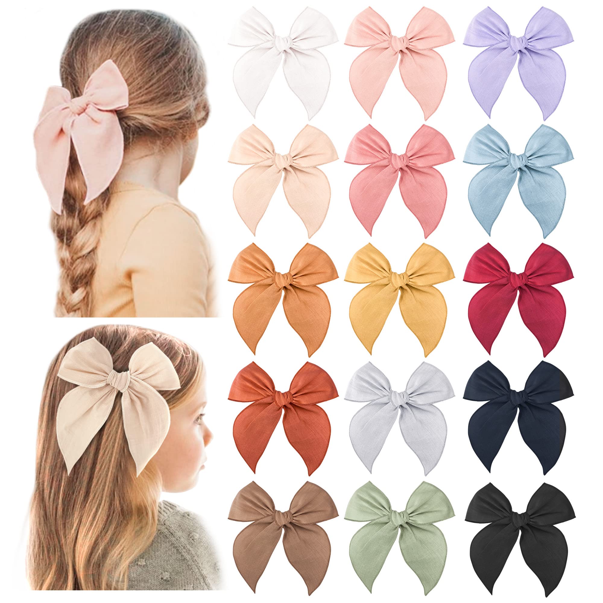 Niceye Fable Girls Hair Bows Cotton Linen Alligator Hair Clips or Little Girls Toddlers Kids Neutral Handmade Hair Accessories - 5.5” bow