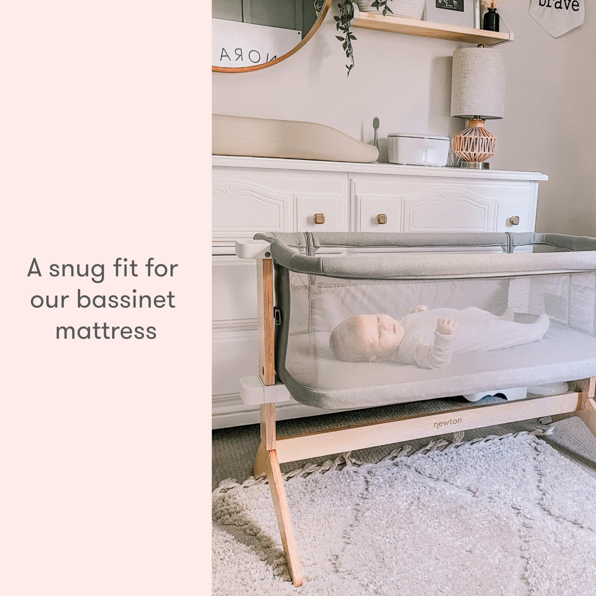Newton Baby Fitted Sheets for Bassinet & Bedside Sleeper, Essential Bassinet (2-Pack) - Ultra-Breathable, Washable and Ultra-Soft, 100% Muslin, 19" x 35", Grey
