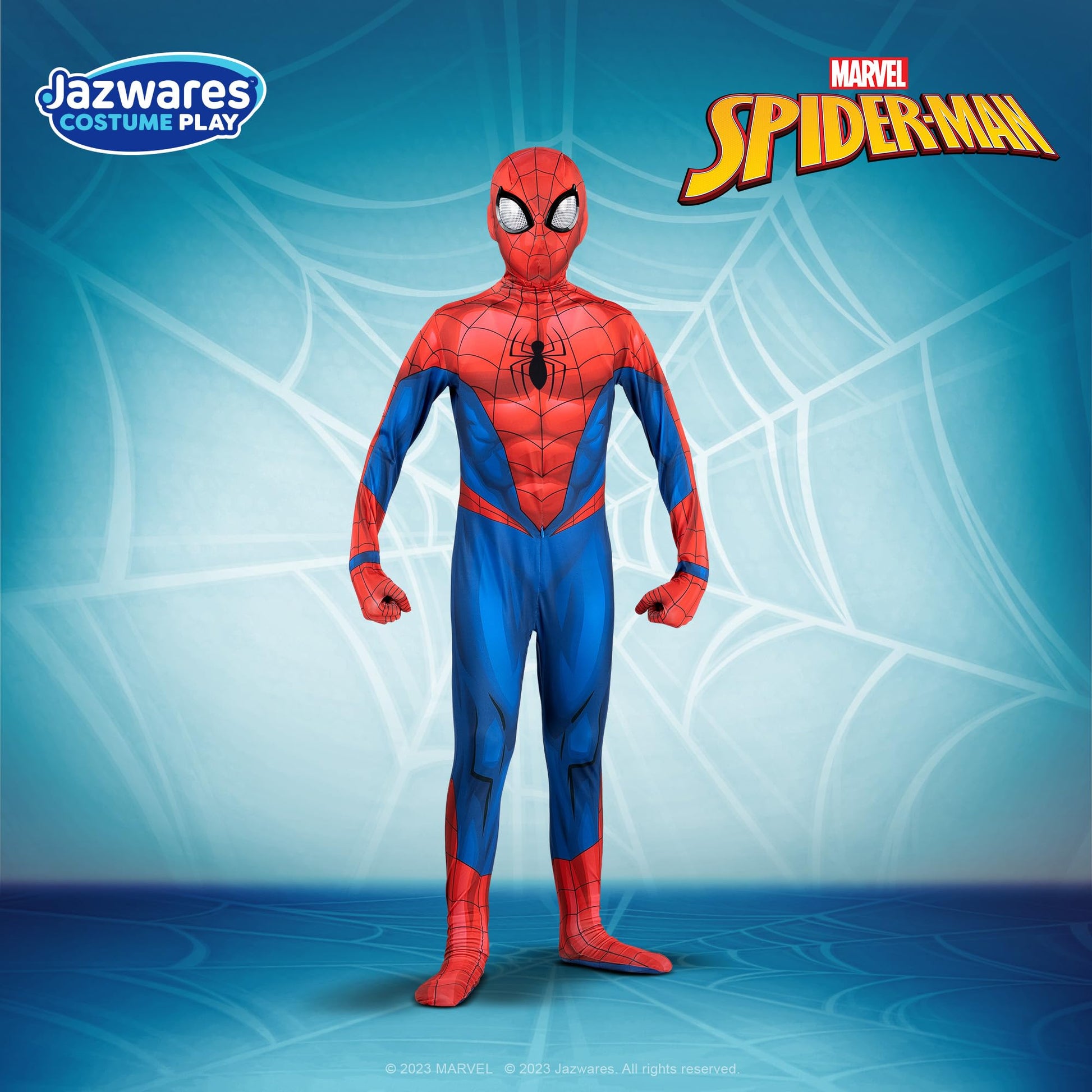 Marvel Spider-Man Official Youth Deluxe Zentai Costume - Deluxe Two-Way Stretch Spandex with Invisible Zippers and Wrist Openings for Added Convenience (S) Multi