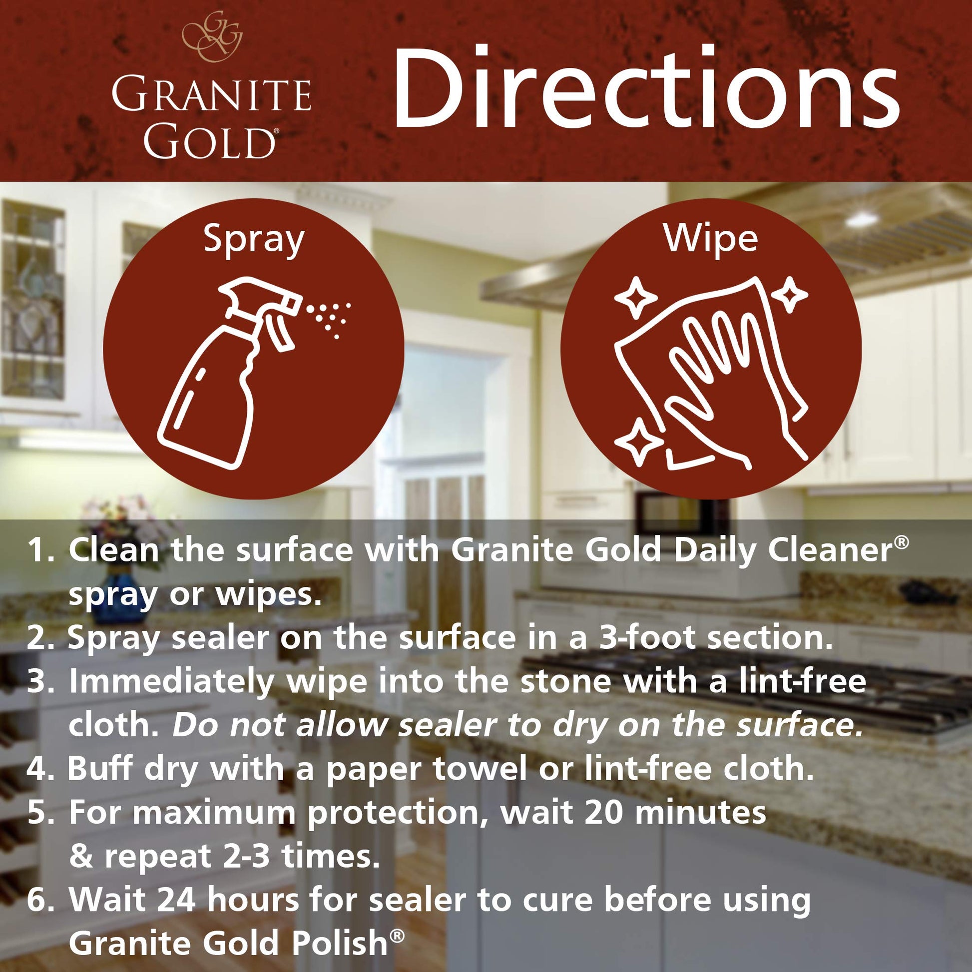 Granite Gold Water-Based Sealer Spray Protection for Granite, Marble, Travertine, Natural Stone Countertops, 24 Fluid Ounces, 1-Pack