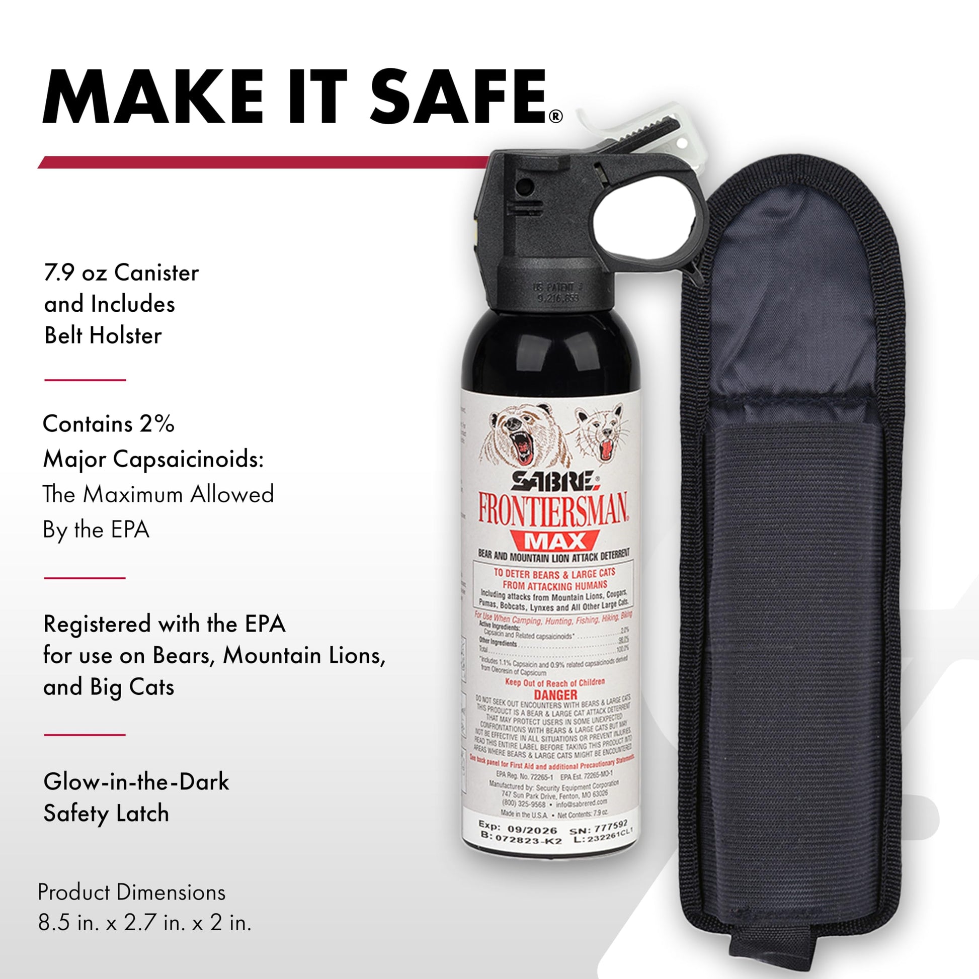 SABRE Frontiersman MAX 7.9 fl oz. Bear & Mountain Lion Attack Deterrent, Up to 40 ft Range, Contains 2% Major Capsaicinoids, Safer for You, Animals & The Environment, Glow-in-The-Dark Safety
