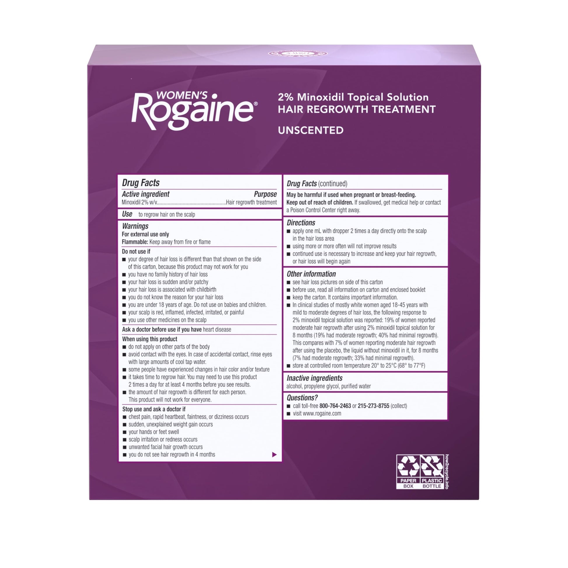 Women's Rogaine 2% Minoxidil Topical Solution for Hair Thinning and Loss, Topical Treatment for Women's Hair Regrowth, 3-Month Supply