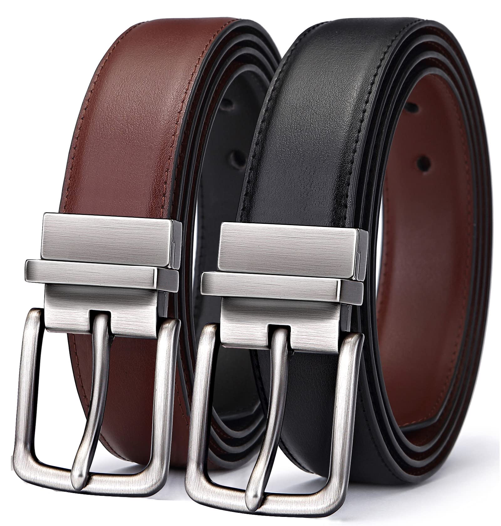 BULLIANT Men's Belt,Reversible Belt Adjustable For Gift Men 1.25"-Cut For Fit-2 Sides in 1 Belt(Not 2)(Black/Light Brown,32"-34" Waist Adjustable)
