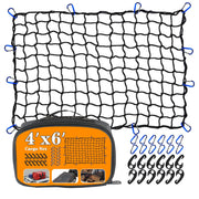 4'x6' Truck Cargo Net Expands to 8' x 12' with 4"x4" Mesh Grid Super Duty Bungee Heavy Duty Bed Netting for Truck Bed Stretches with 12 Adjustable Metal Carabiners by Cenipar