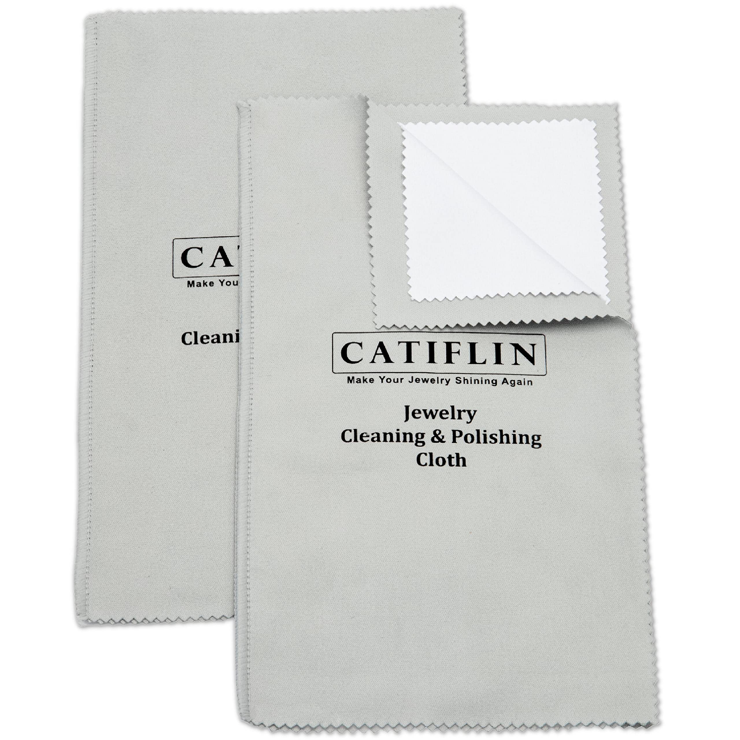 CATIFLIN 2pcs Multi-Layer Jewelry Cleaning Cloth, Large Silver Polishing Cloth, 100% Cotton Jewelry Polishing Cloths for Gold, Silver and Platinum Jewelry (Light Gray, 10 "X12")