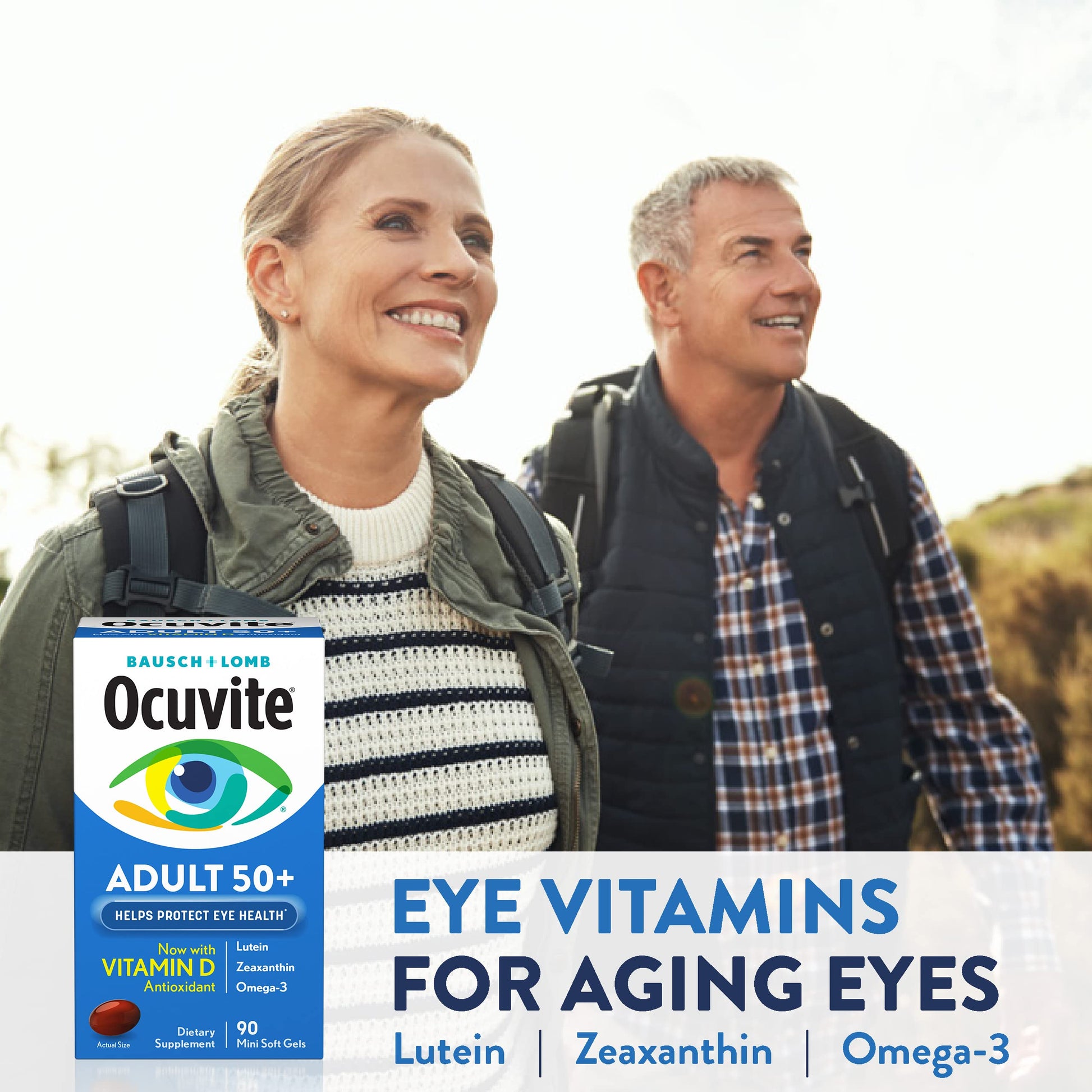 Ocuvite 50+ Eye Vitamin & Mineral Supplement, Multivitamin for Vision & Ocular Health with Omega-3, Zinc, Vitamins C & E, Lutein & Zeaxanthin, Zinc Supplements for Women and Men, 90 Softgels