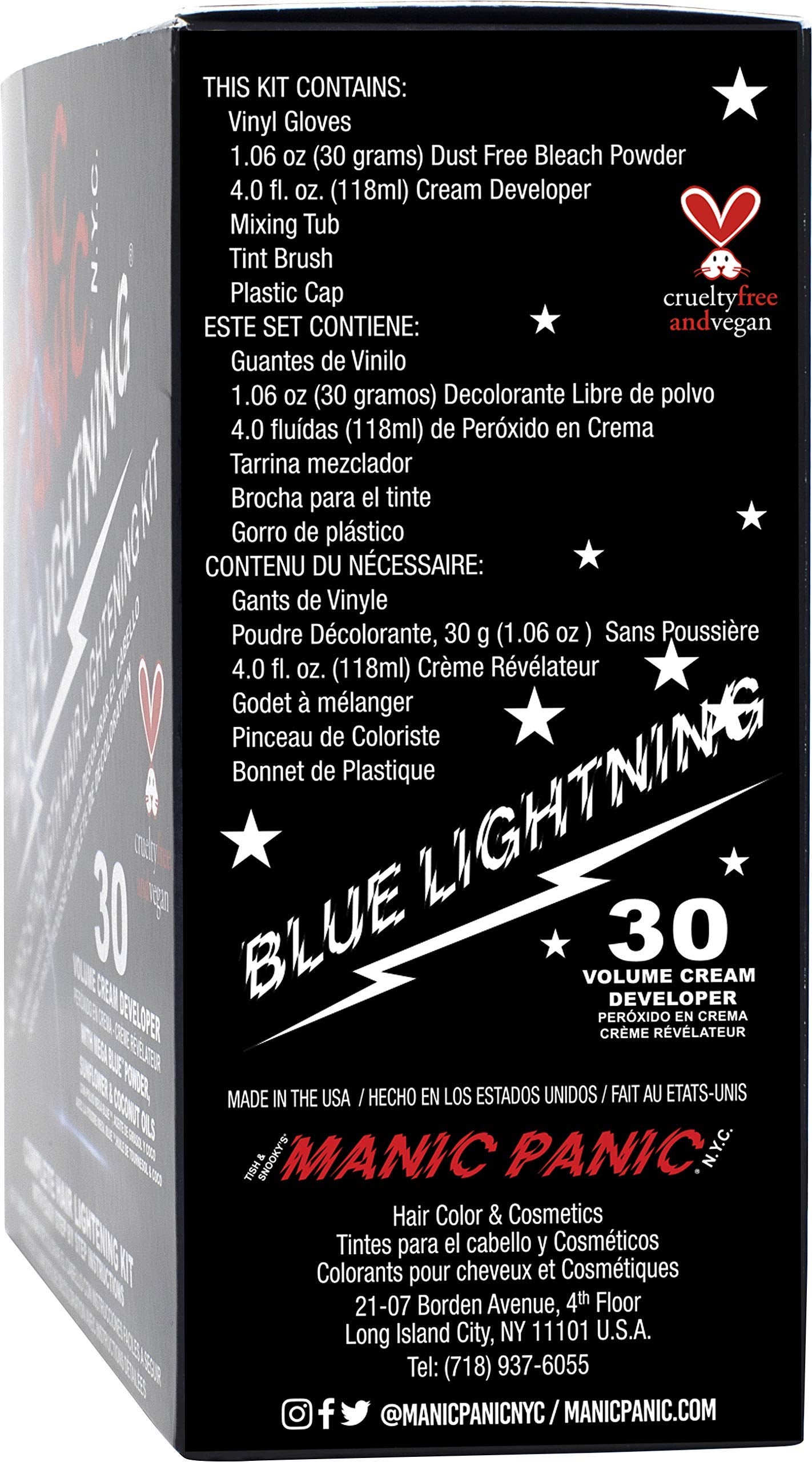 MANIC PANIC Blue Lightning Hair Bleach Kit - 30 Volume Developer + Bleach Powder Hair Lightener Lifts up to Five Levels And Eliminates Orange Tones - Vegan And Cruelty Free