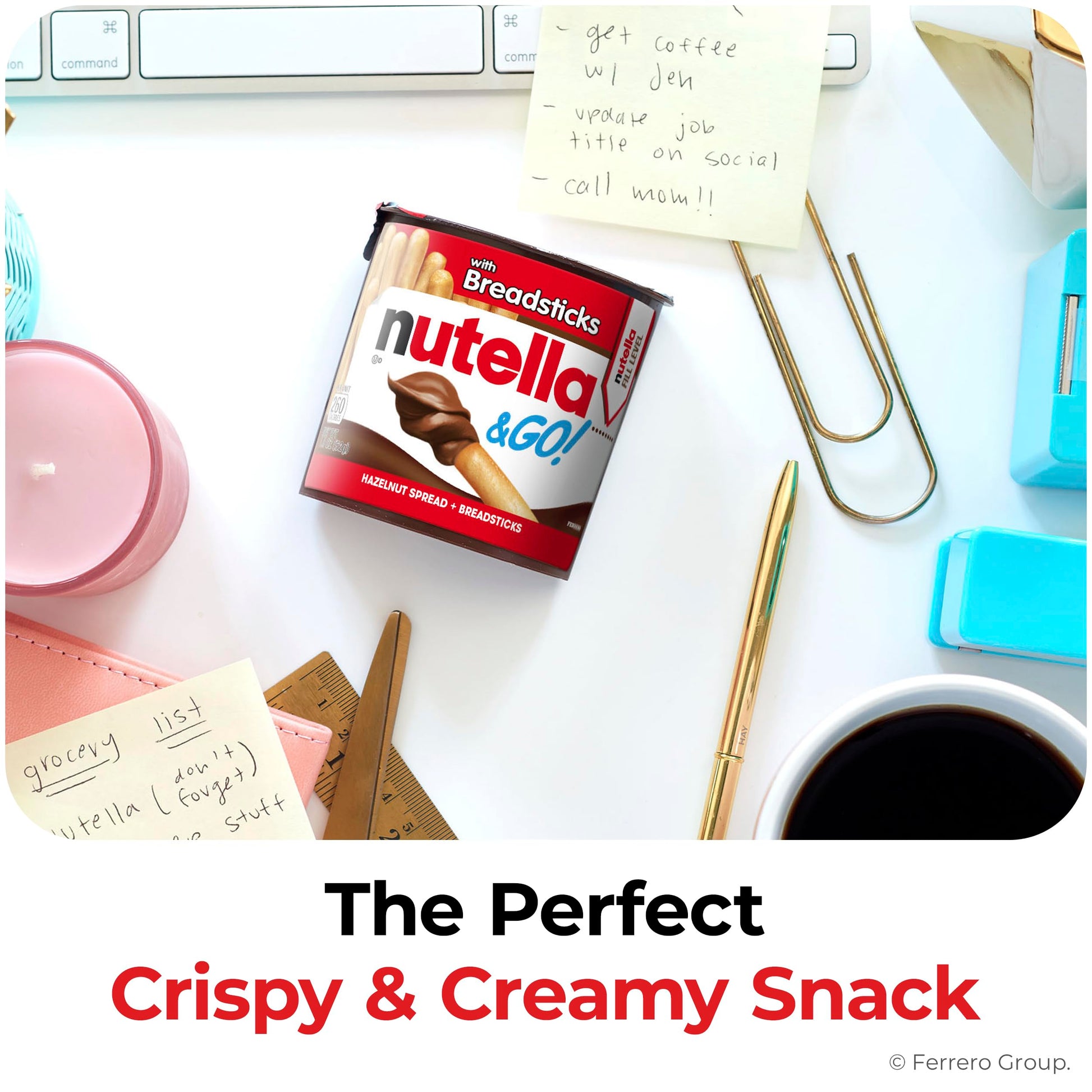 Nutella & GO! Bulk 24 Pack, Hazelnut and Cocoa Spread with Breadsticks, Stocking Stuffers, Snack Cups, 1.8 oz Each​