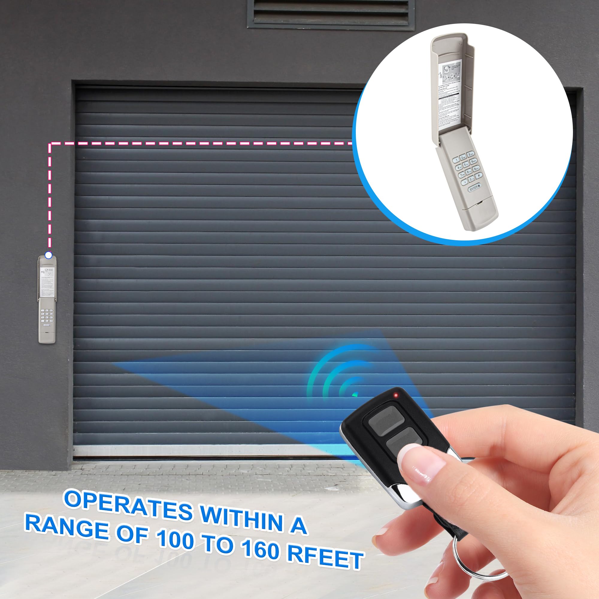 Garage Door Opener Keypad with 2 Garage Door Opener Remote for Liftmaster Chamberlain Craftsman Garage Door Opener Remote Keypad 877MAX 893LM 893Max 971LM 371LM, Purple Yellow Red Orange Learn Button
