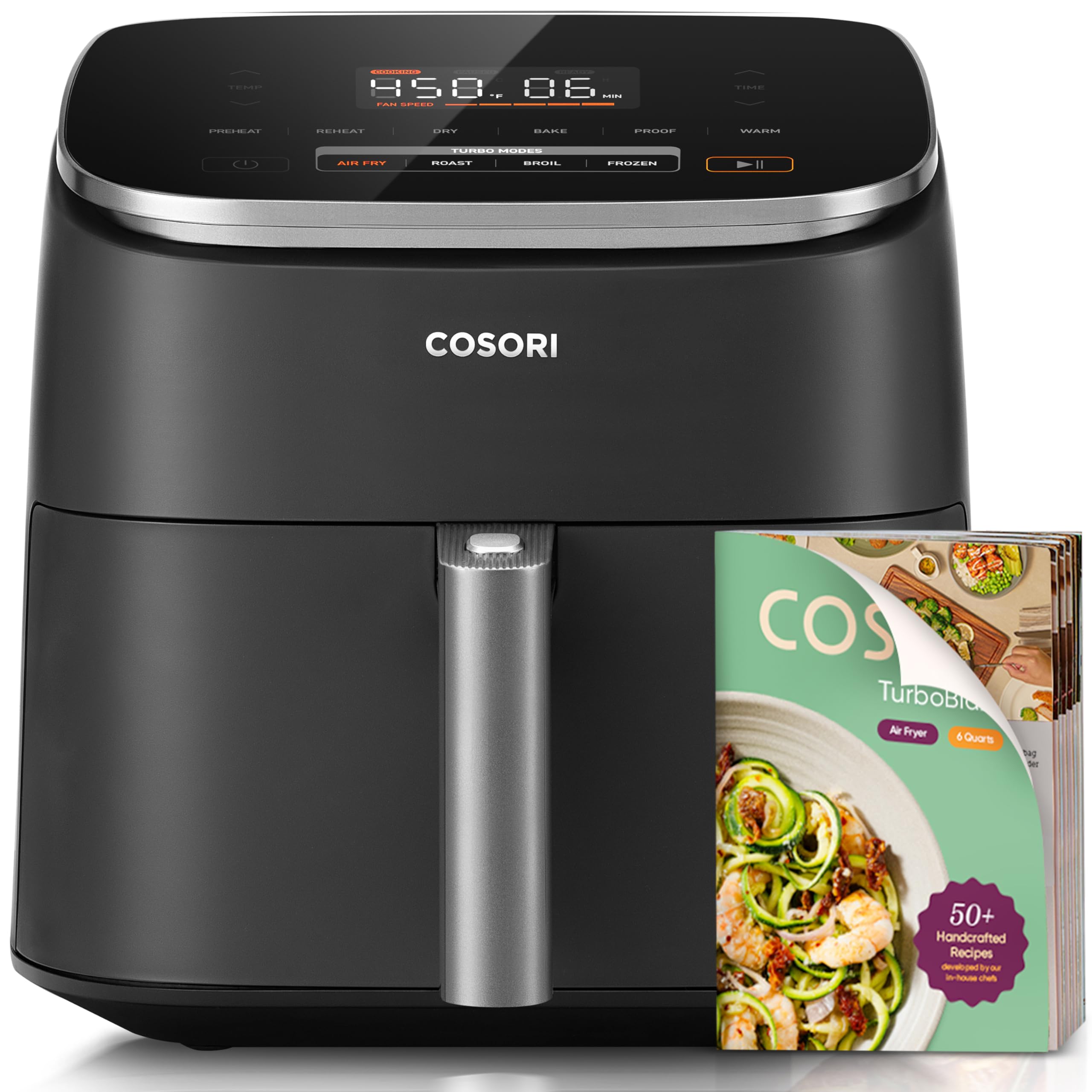 COSORI Air Fryer 9-in-1, Compact & Large 6-Qt, Premium Ceramic Coating, 90-450 degreesF Precise Heat for Even Results, Up to 95% Less Oil*, Roast, Bake, Dry, Reheat, Frozen, Broil, Proof, 120V, TurboBlaze