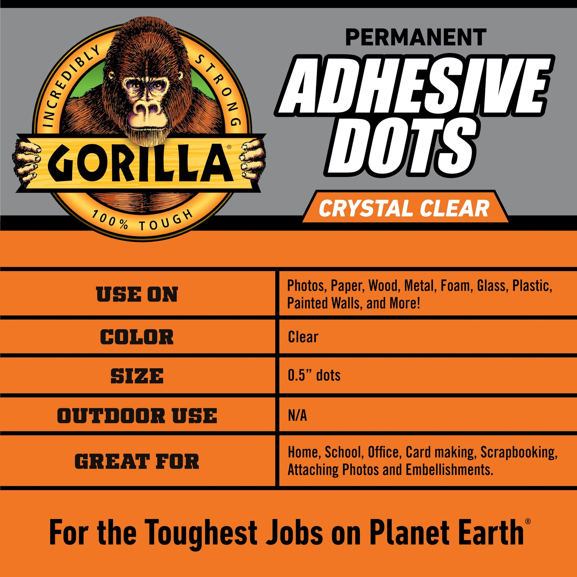 Gorilla Permanent Adhesive Dots, Double-Sided, Clear, 0.5" Diameter, 150 Pieces (Pack of 1) - No Mess, Photo Safe