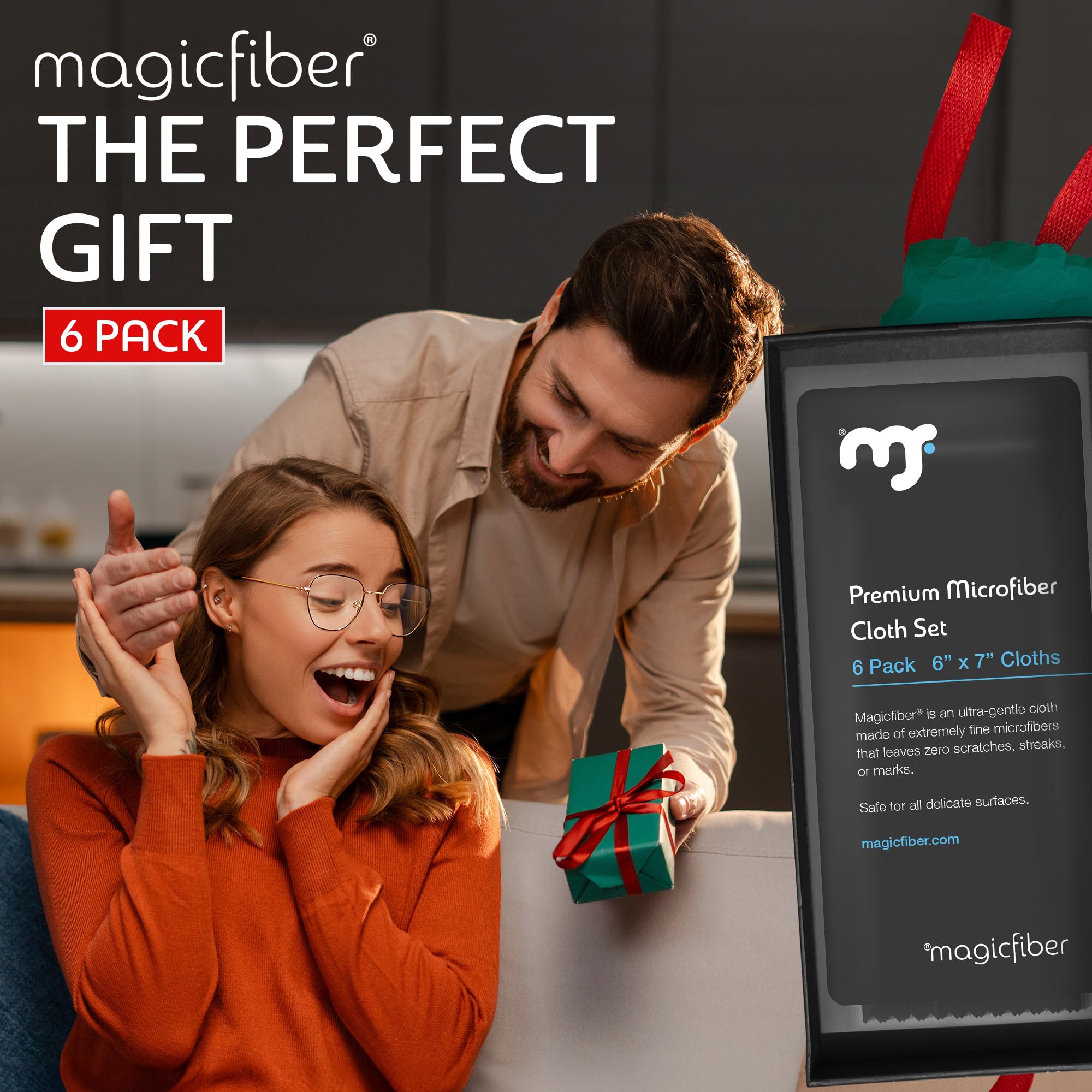MagicFiber Microfiber Cleaning Cloth, 6 Pack - Premium Cloth for Glasses, Lens, Screens & More