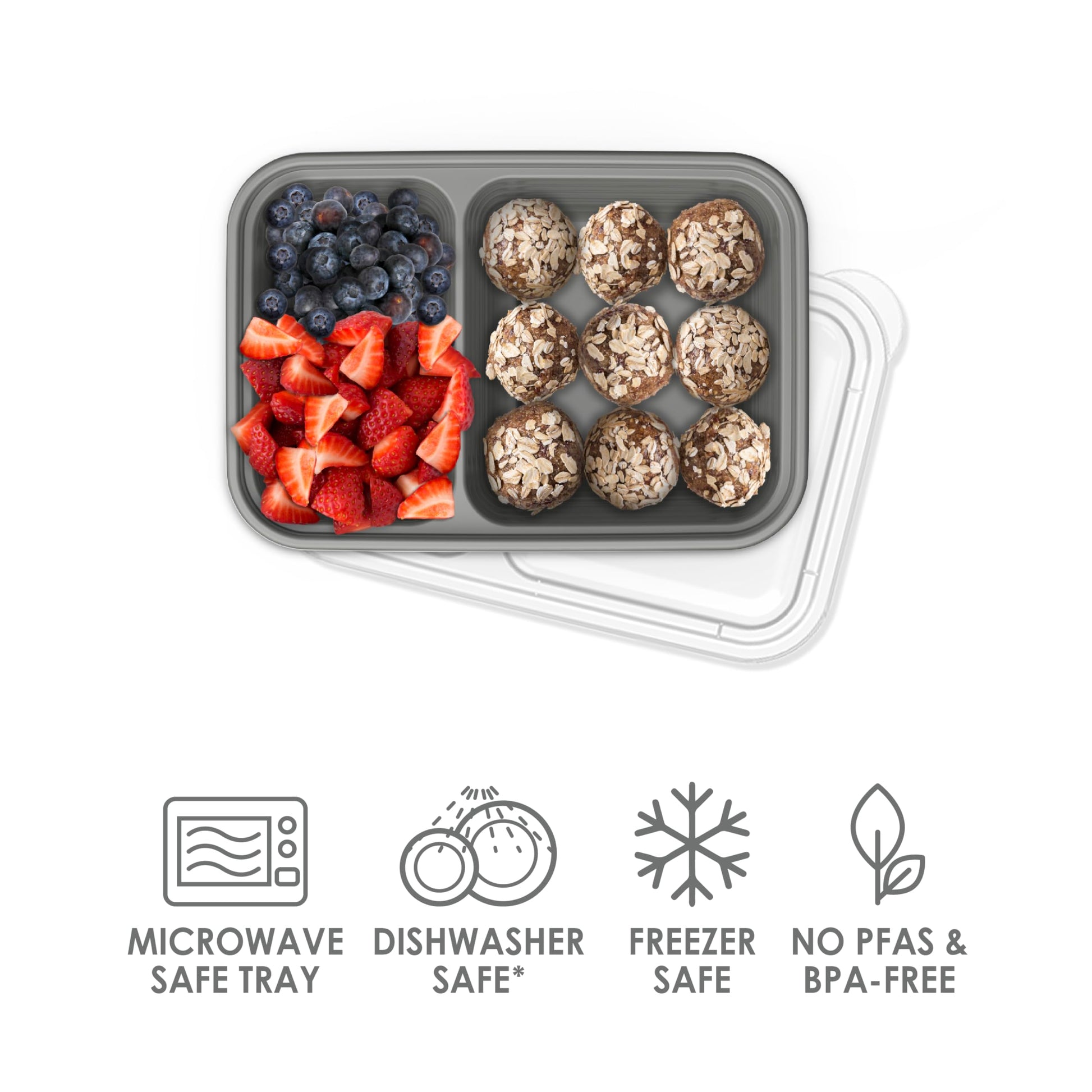 Bentgo Prep - 2-Compartment Snack Containers with Lids - Reusable, Microwaveable, Durable, PFAS & BPA-Free, Freezer and Dishwasher-Safe Meal Prep Food Storage - 10 Trays & 10 Lids (Pewter)