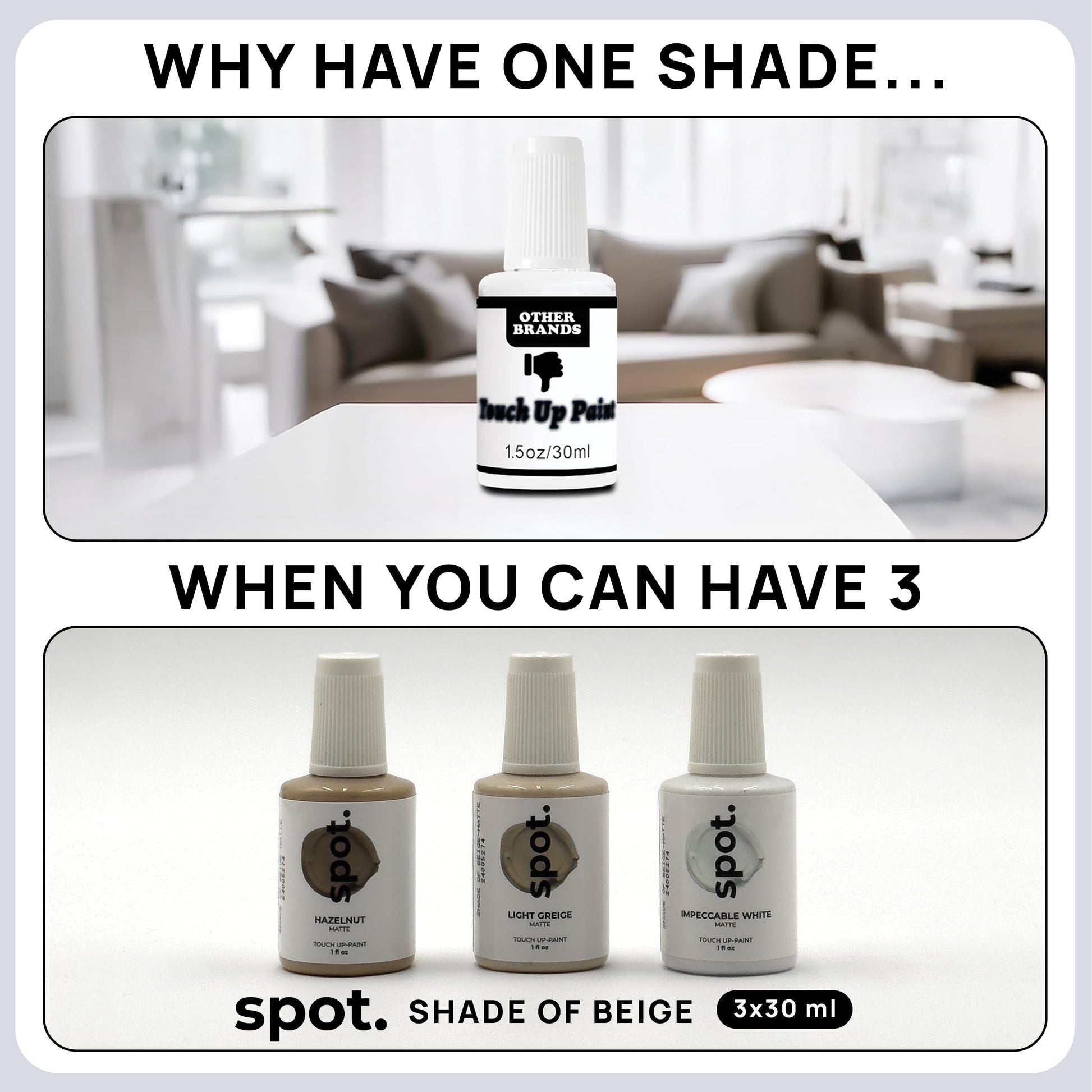 spot. Touch-Up Paint | Matte Finish for Cabinets, Walls, Doors & Furniture | Multi-Tone Beige Repair Kit | Quick-Dry, Self-Priming, Low-Odor, Eco-Friendly | No-Sanding or Primer Needed | 3 Pack
