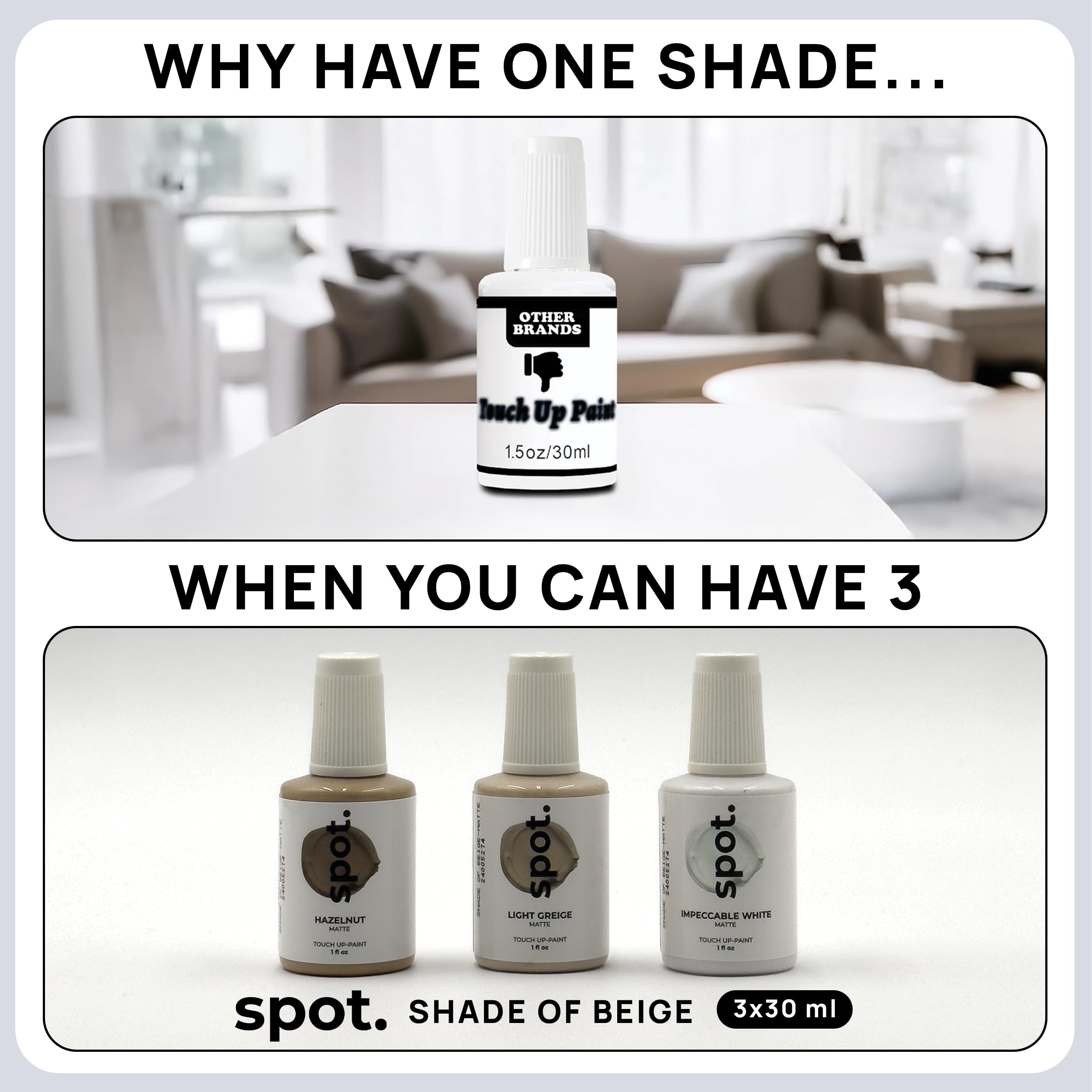 spot. Touch-Up Paint | Matte Finish for Cabinets, Walls, Doors & Furniture | Multi-Tone Beige Repair Kit | Quick-Dry, Self-Priming, Low-Odor, Eco-Friendly | No-Sanding or Primer Needed | 3 Pack