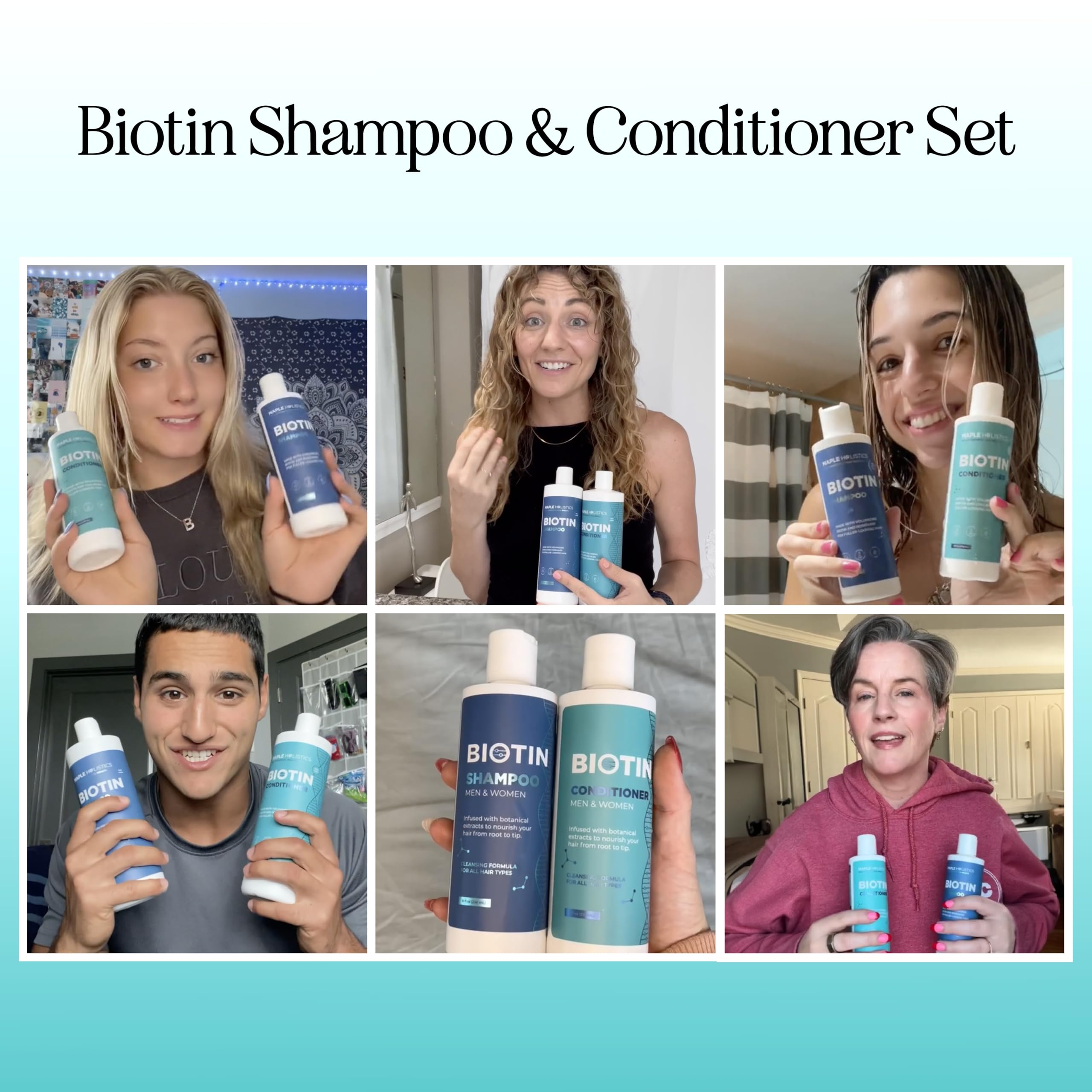 Rosemary Biotin Shampoo and Conditioner Set - Volumizing Shampoo and Conditioner for Thinning Hair for Women & Men with Nourishing B Vitamins - Color Safe Sulfate Paraben & Silicone Free (8 Fl Oz)