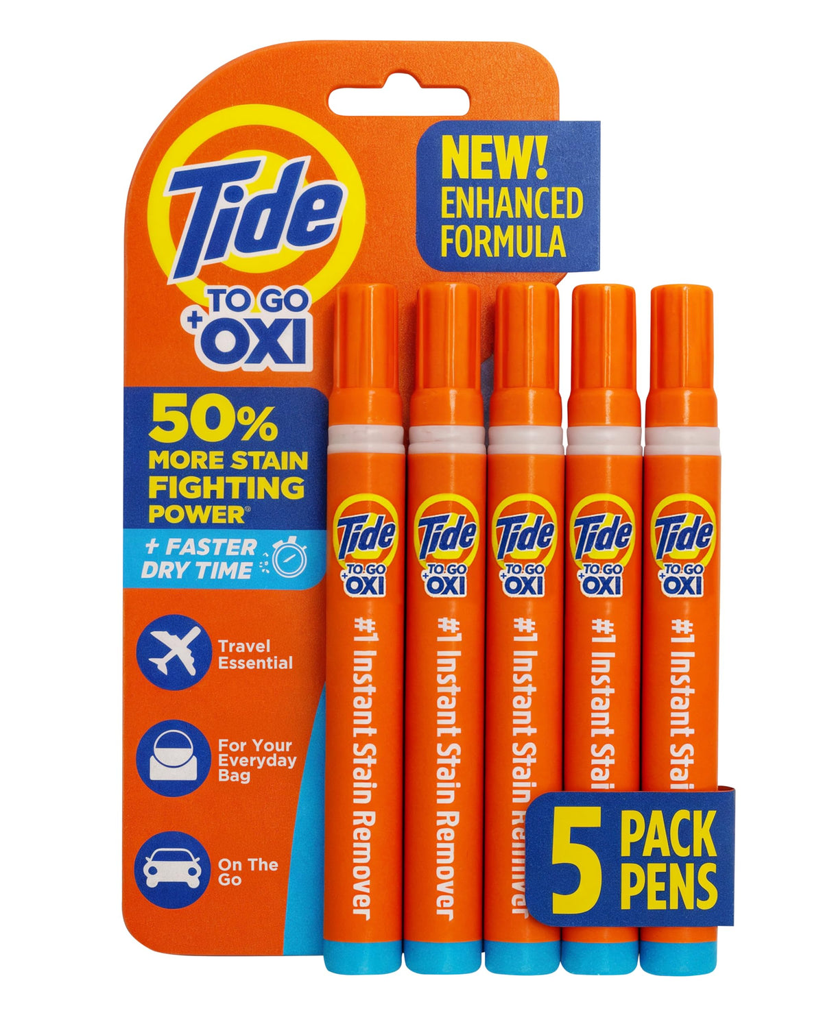 Tide Stain Remover for Clothes, Tide To Go Pen, Instant Stain & Spot Remover for Clothes, Travel & Pocket Size, 5 Count (Pack of 1) (Packaging May Vary)
