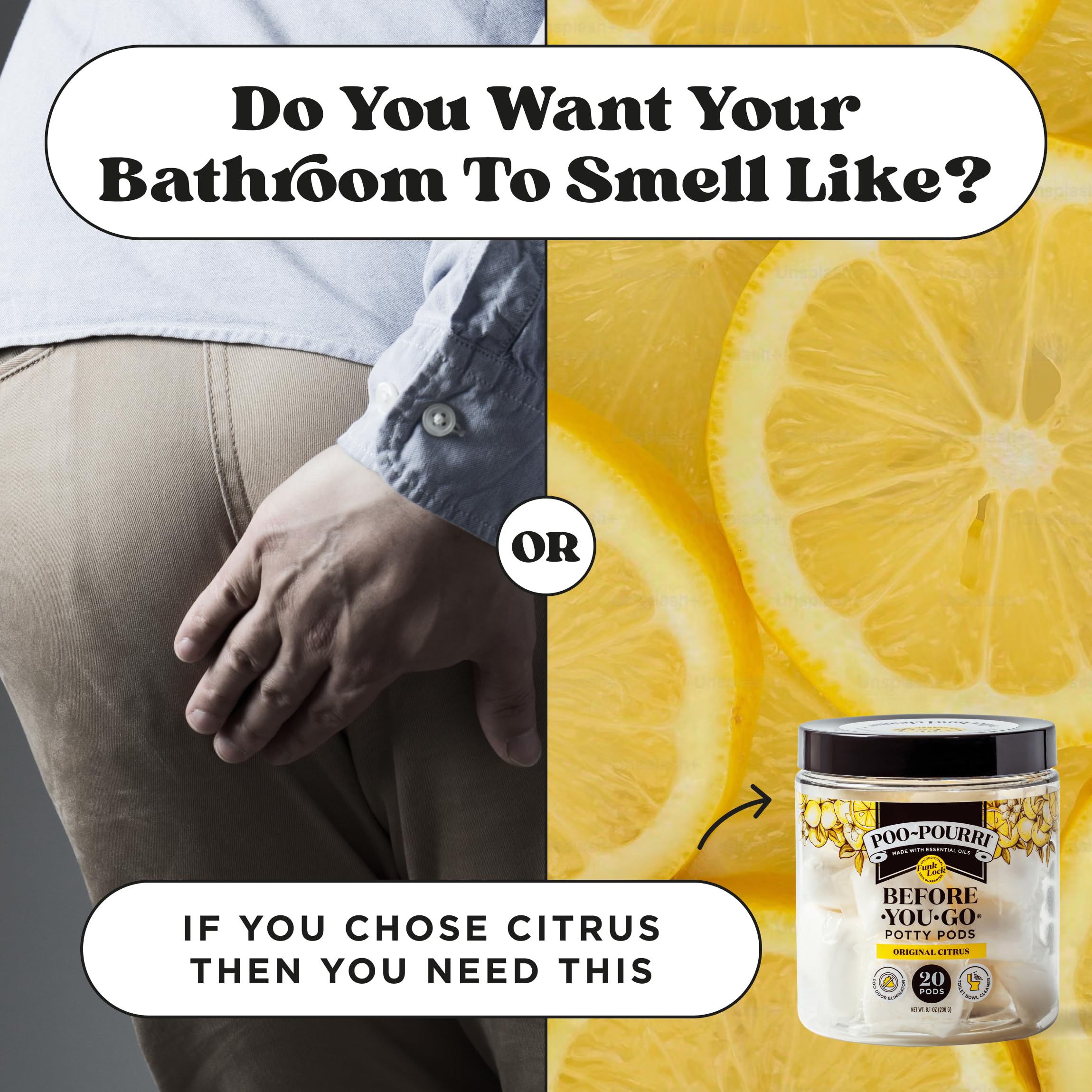 Poo-Pourri Before-You-Go 2-in-1 Toilet Potty Pods, Original Citrus, 20 Ct, Bathroom Odor Deodorizer and Toilet Cleaner with Essential Oils, Lemon, Bergamot and Lemongrass Scent