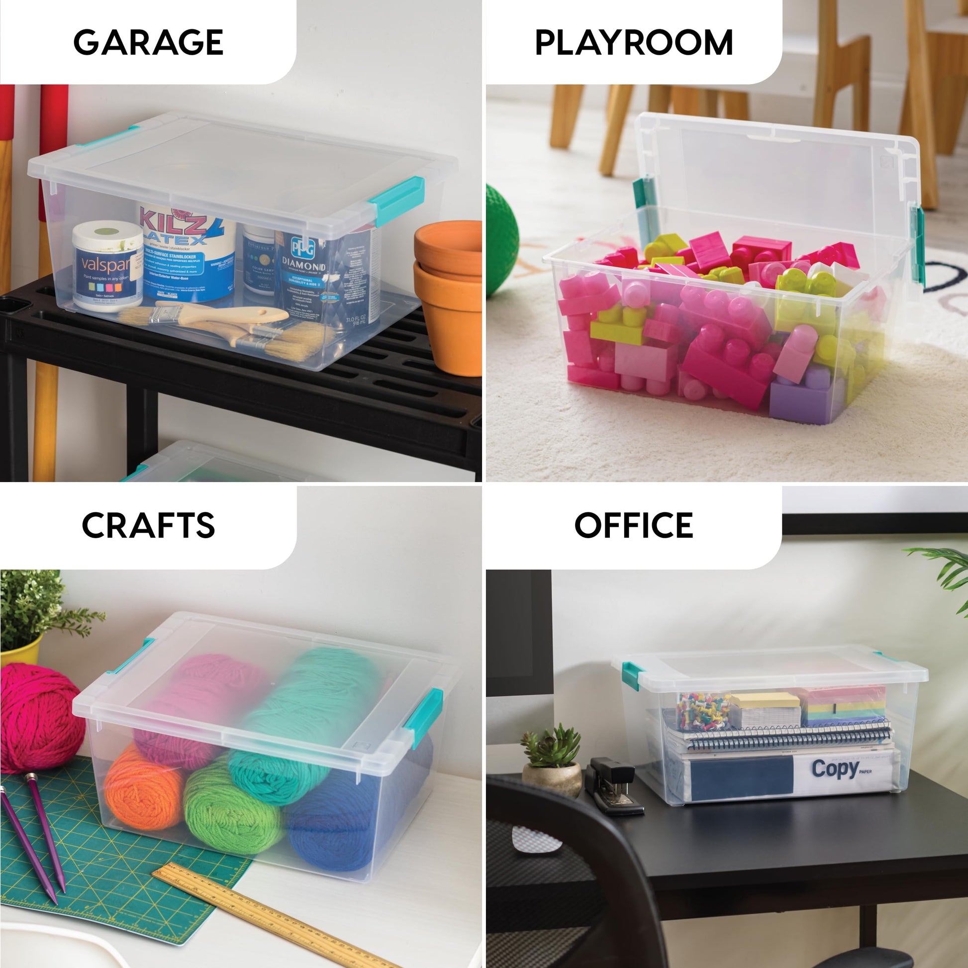 IRIS USA 12 Qt. Plastic Storage Bins Containers with Lids, 4 Pack, Small Sensory Bin, Craft Storage, Craft Organizers & Storage, Organizing Container for Home, Office & Art Supplies, Stackable, Clear