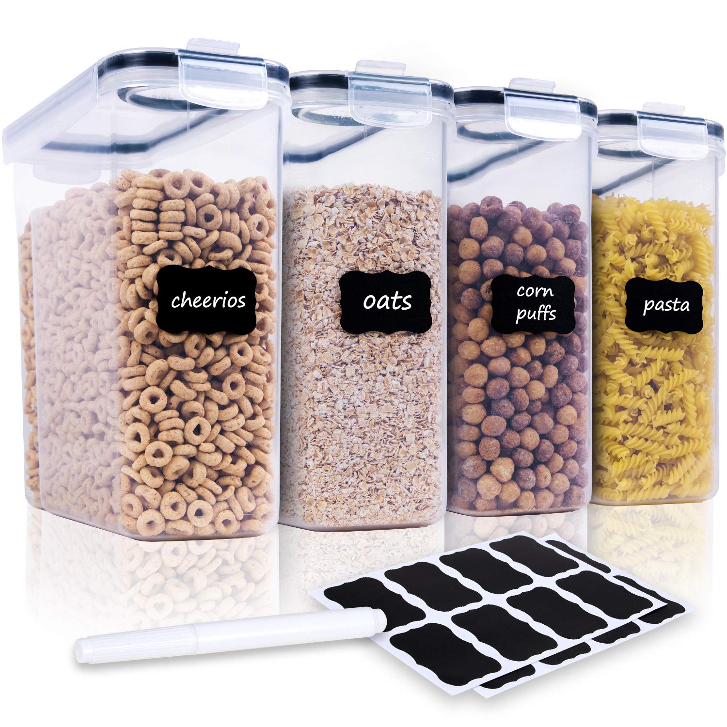 FOOYOO Cereal Containers Storage Set - 4 Piece Airtight Large Food Storage Containers(135.2oz), BPA Free Dispenser Plastic Cereal Storage Containers